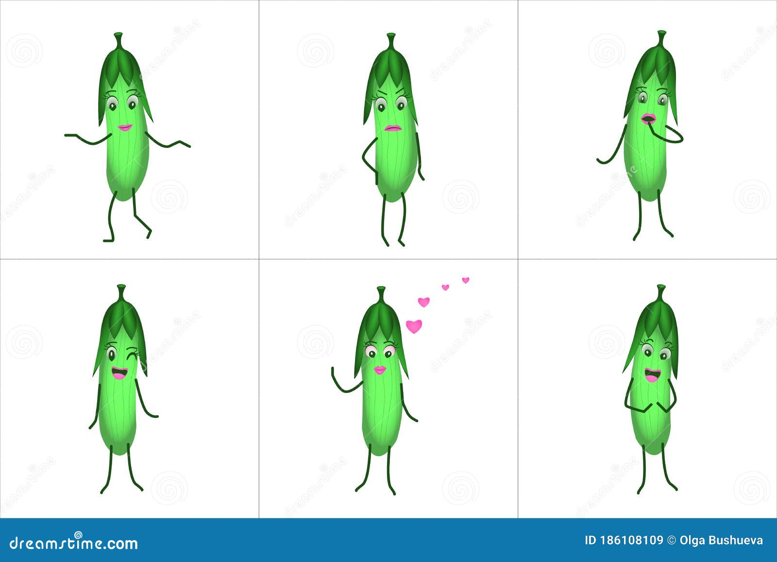 Cartoon Character Cute Cucumber Girl Stock Vector - Illustration of  freshness, design: 186108109