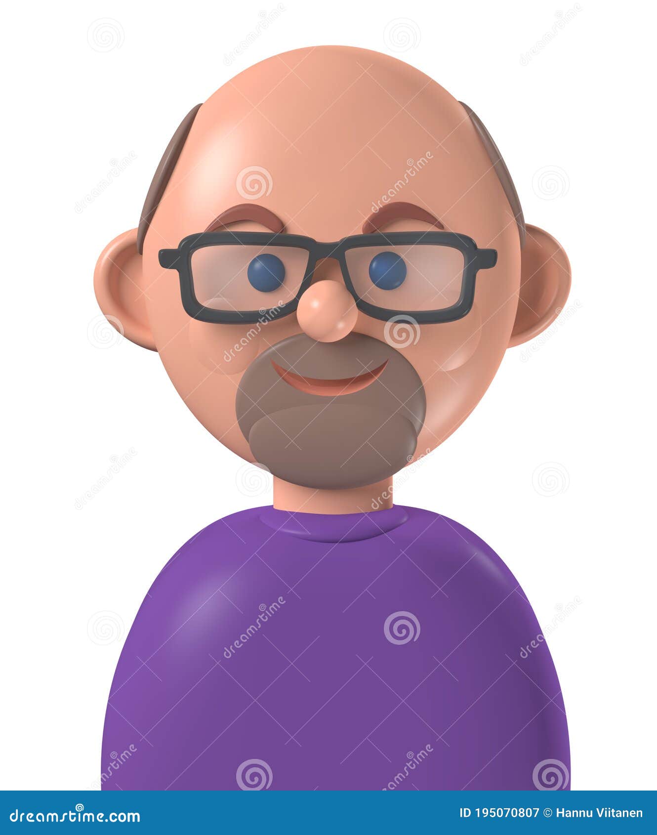 Cartoon Character 3d Happy Bald White M Stock Illustration