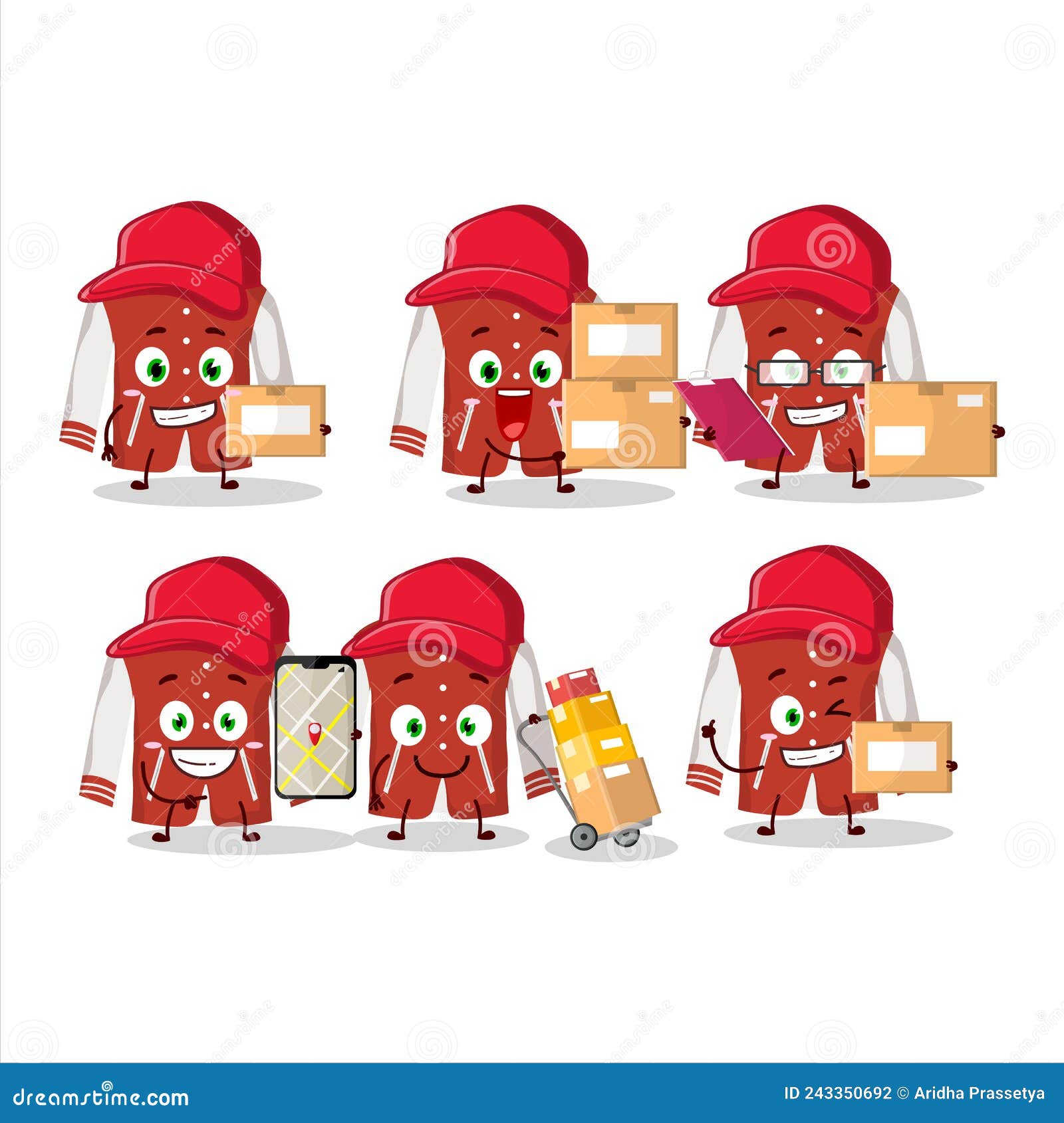 Cartoon Character Design of Red Baseball Jacket Working As a Courier