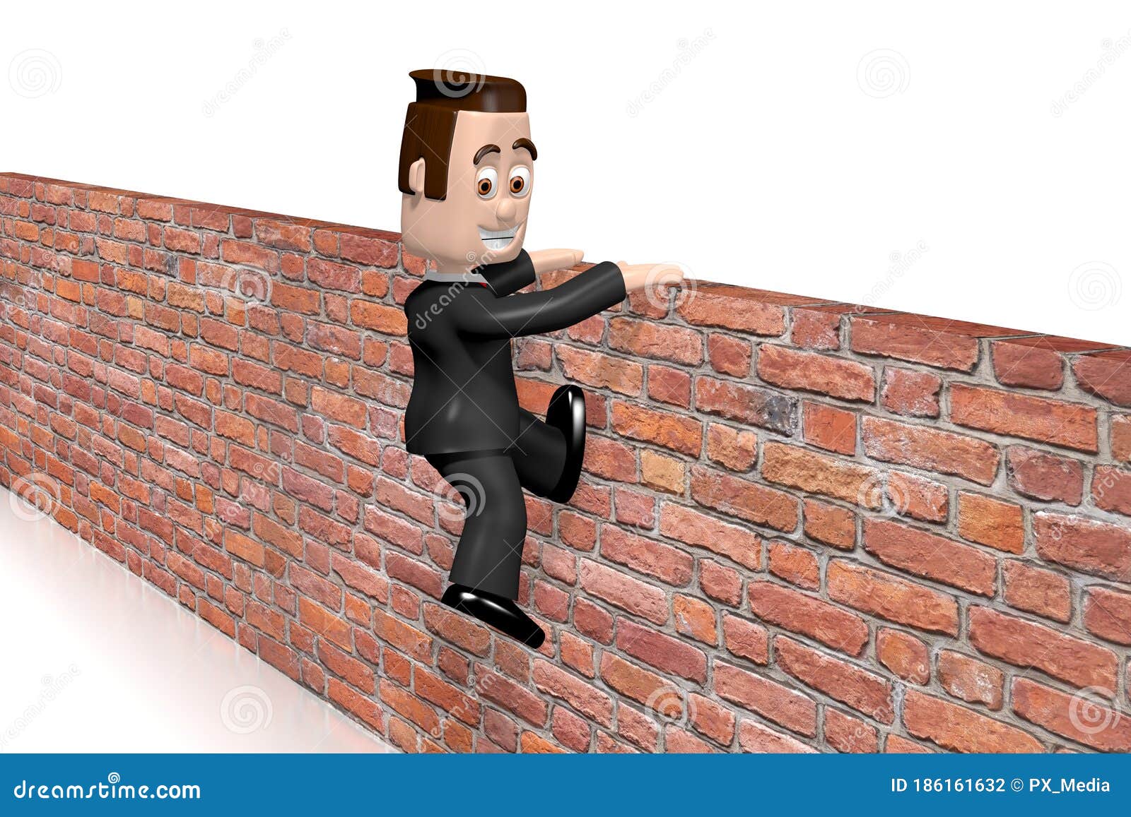 Cartoon Character Getting Over the Wall - 3D Illustration Stock  Illustration - Illustration of businessman, funny: 186161632