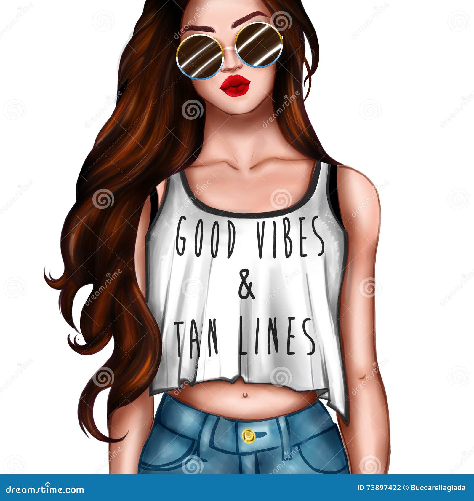 Cartoon Character  Girl Wearing Crop Top and Sunglasses Stock Illustration   Illustration of hipster pretty 73897422