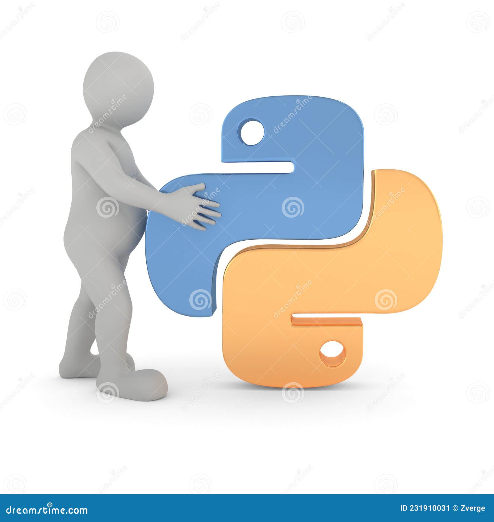 Cartoon Character with Golden Python Logo on a White Background.  Programming Language Concept. 3d Rendering. Stock Illustration -  Illustration of proud, icon: 231910031
