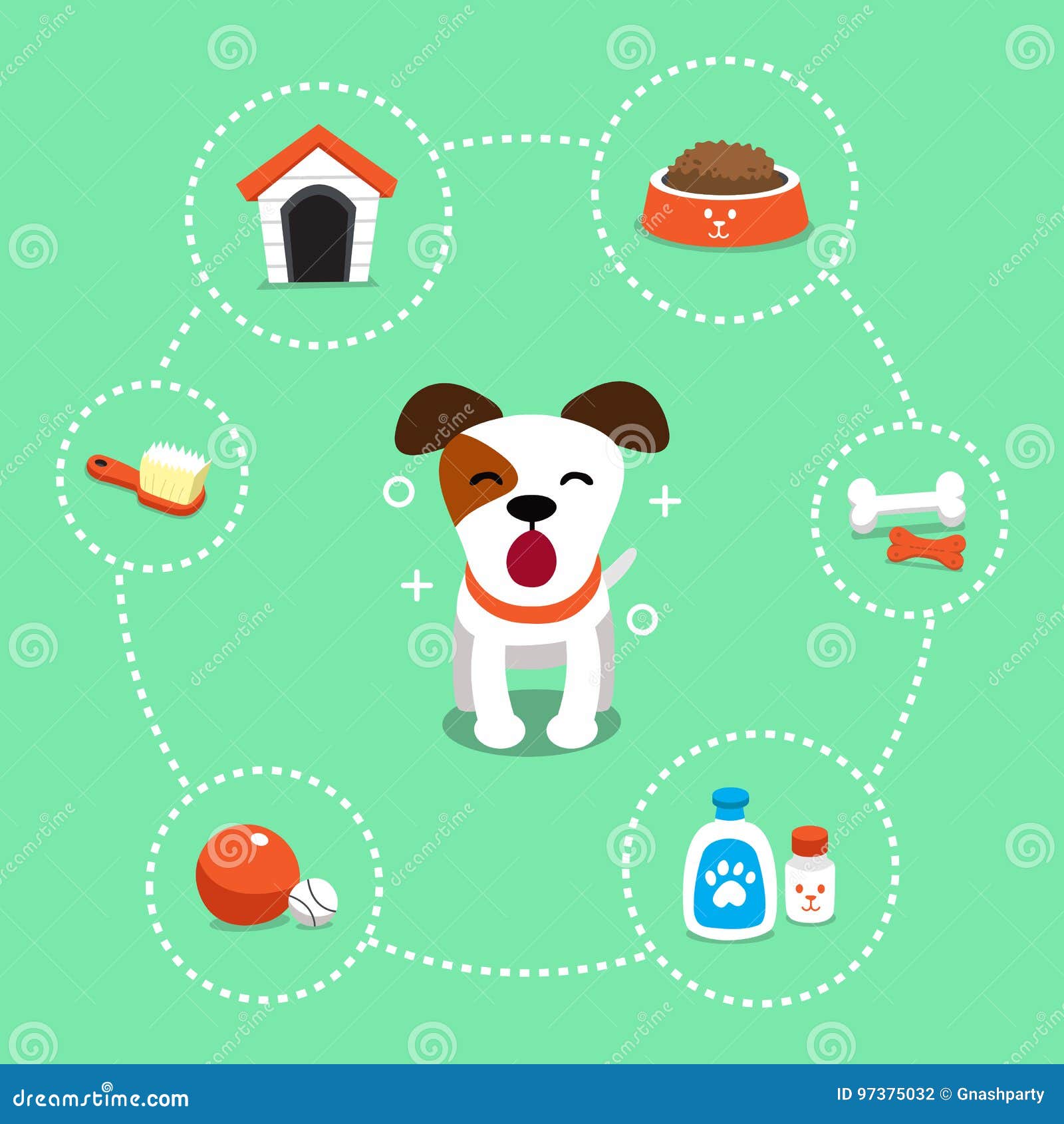 Cartoon Character Jack Russell Terrier Dog and Accessories Stock Vector -  Illustration of accessories, food: 97375032