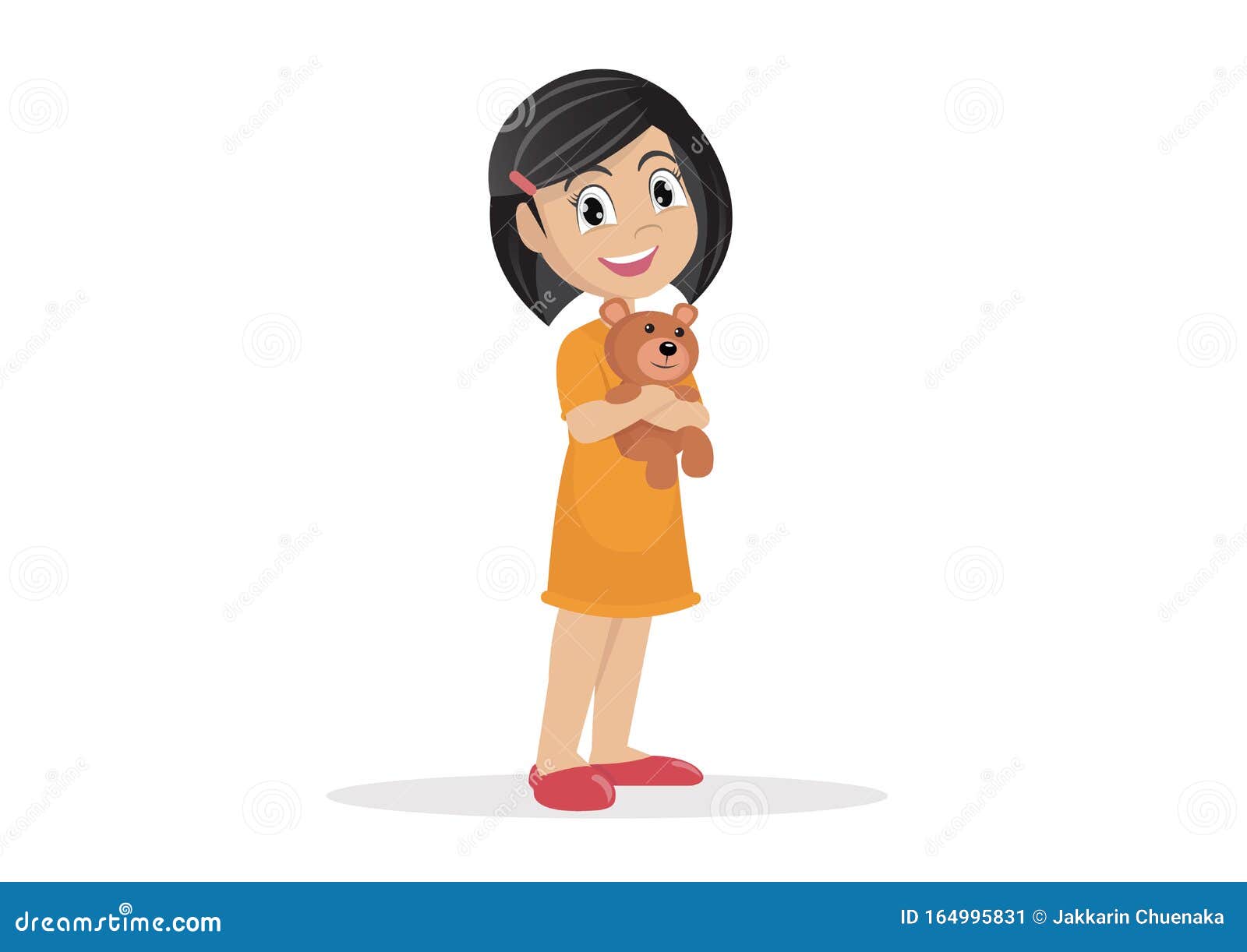 Cartoon Character, Little Girl Hugging Her Teddy Bear. Stock Vector -  Illustration of drawing, child: 164995831