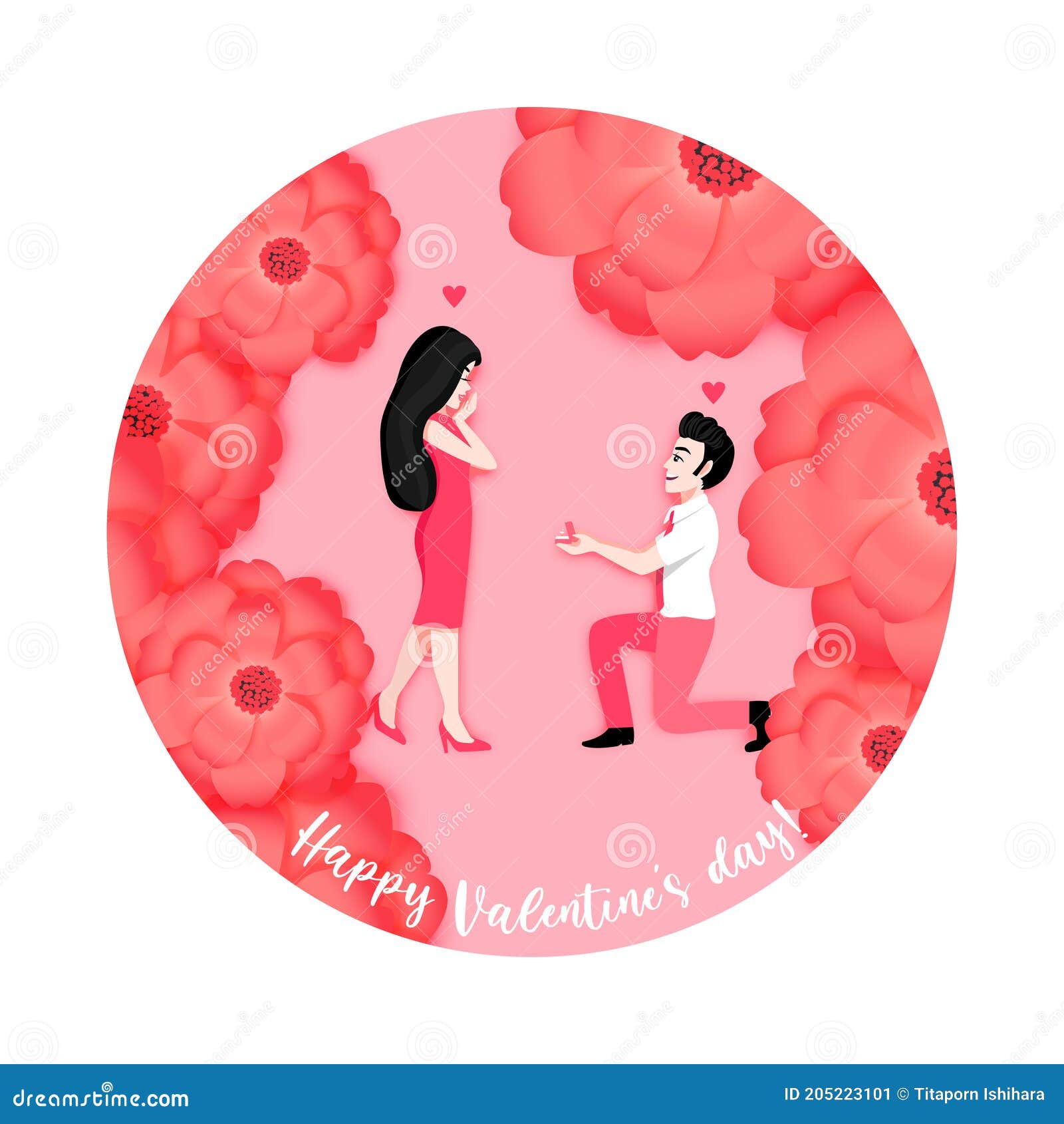 Cartoon Character with a Man Propose Marriage with Girlfriend on Flower  Background. Valentine S Day Festival Vector Stock Vector - Illustration of  girl, lover: 205223101