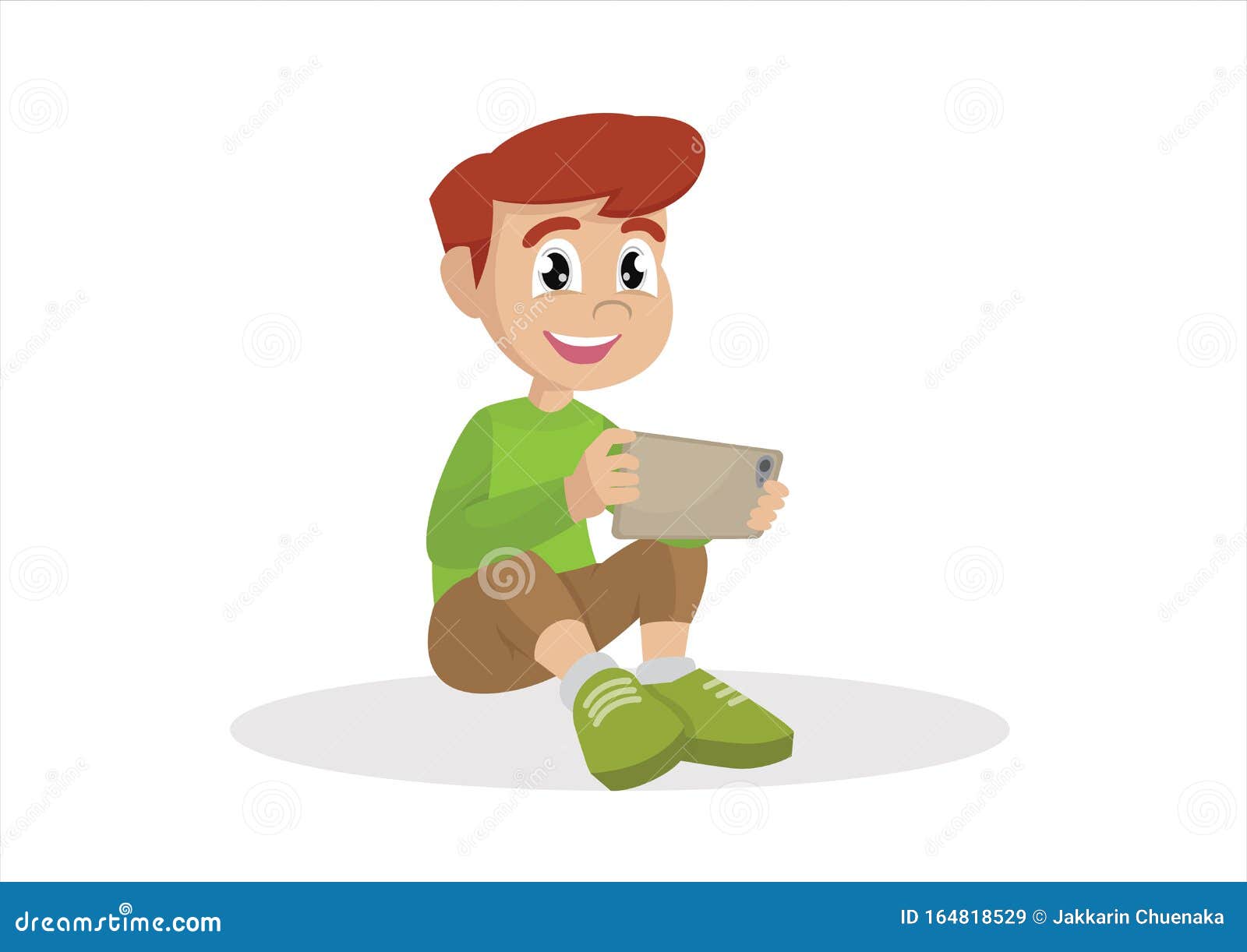 Boy Sitting on the Floor with a Tablet Computer in Hands. Stock Vector ...