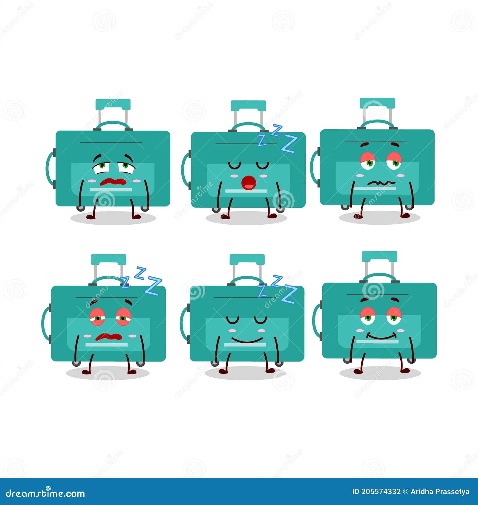 cartoon character of mini lugage with sleepy expression