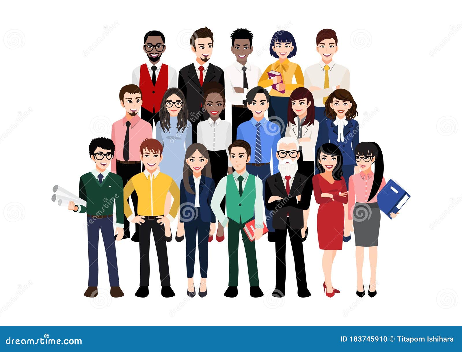 Cartoon Character with Modern Business Team. Vector Illustration of Diverse  Business People and Company Members, Standing Behind Stock Vector -  Illustration of icon, isolated: 183745910