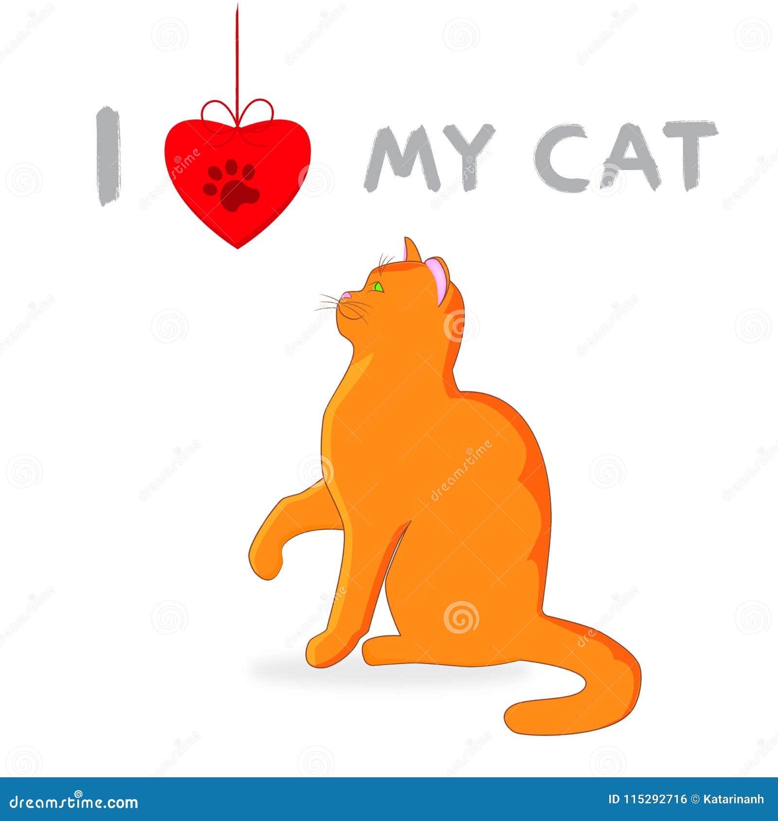 Cartoon Character Orange British Cat I Love My Cat Red British Male Cat With Red Heart Stock Vector Illustration Of Sweet Happy