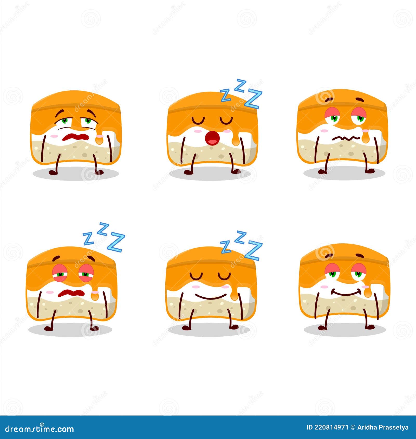 Cartoon Character of Orange Cake with Sleepy Expression Stock