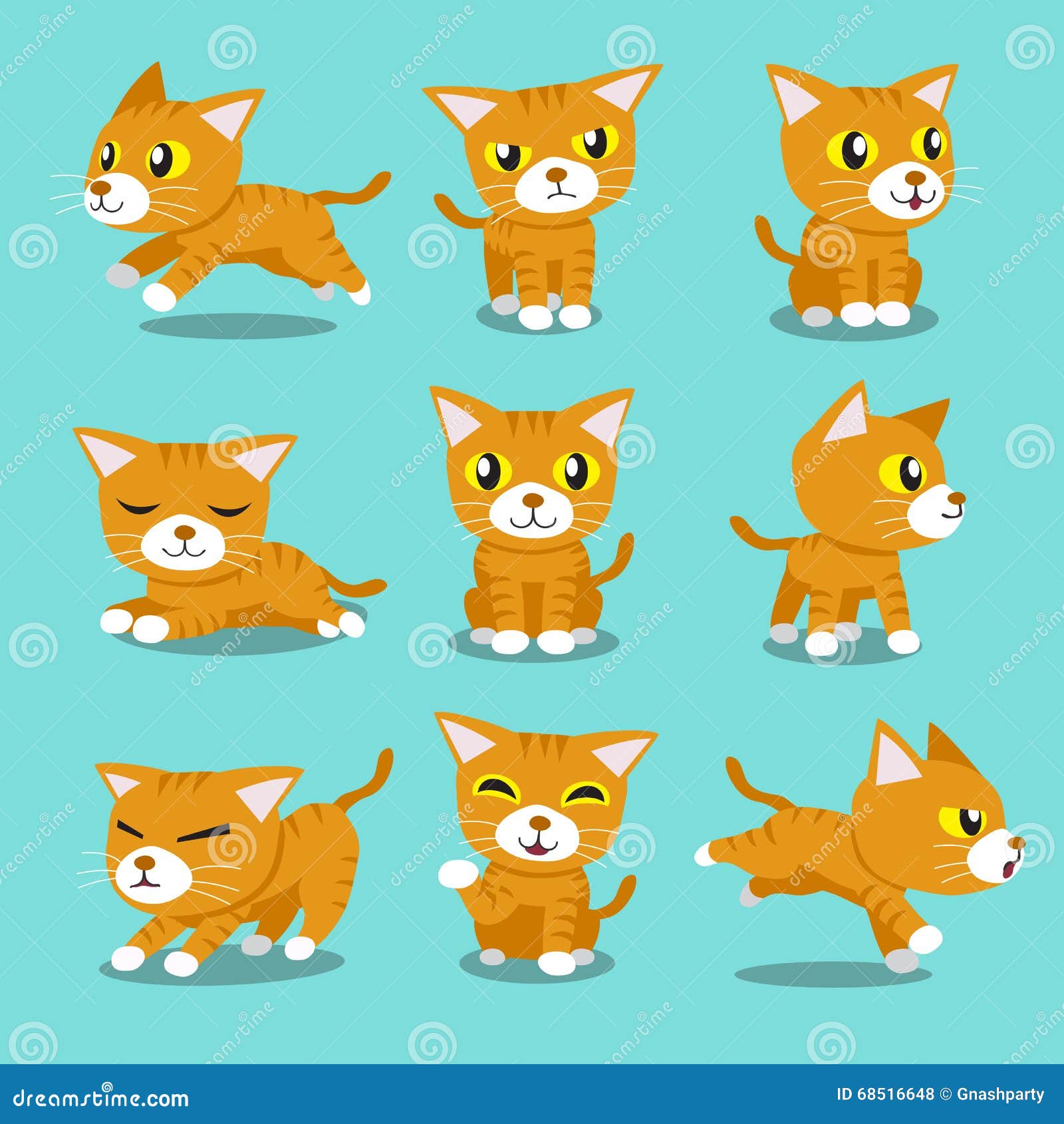 Cartoon Character Orange Cat Poses Stock Vector Illustration of cute