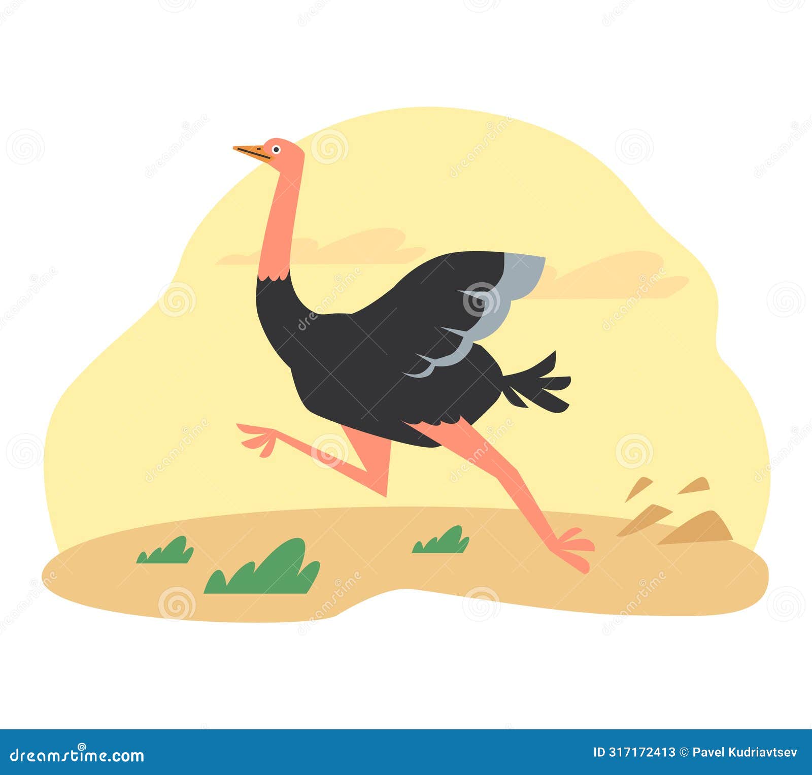 the lively running of an ostrich captured in a colorful cartoon .