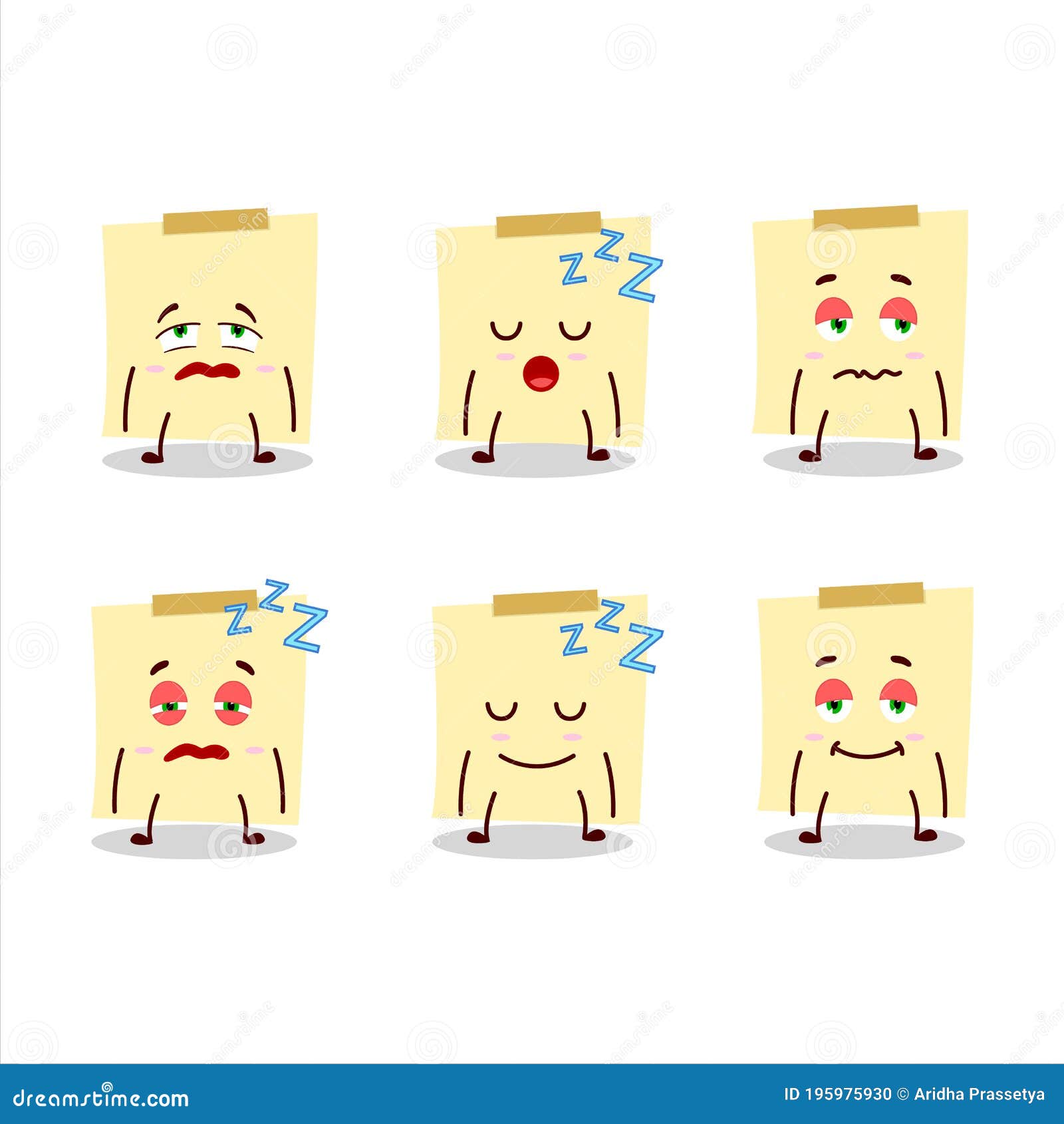 Cartoon Character of Pale Yellow Sticky Notes with Sleepy Expression Stock  Vector - Illustration of document, education: 195975930