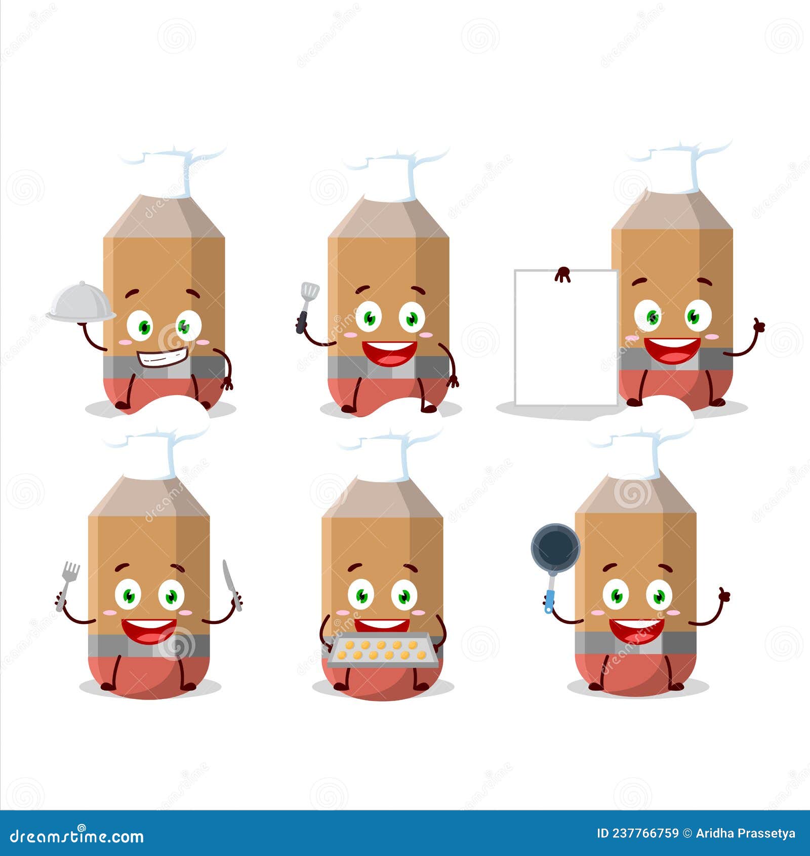 cartoon character of pencil with various chef emoticons