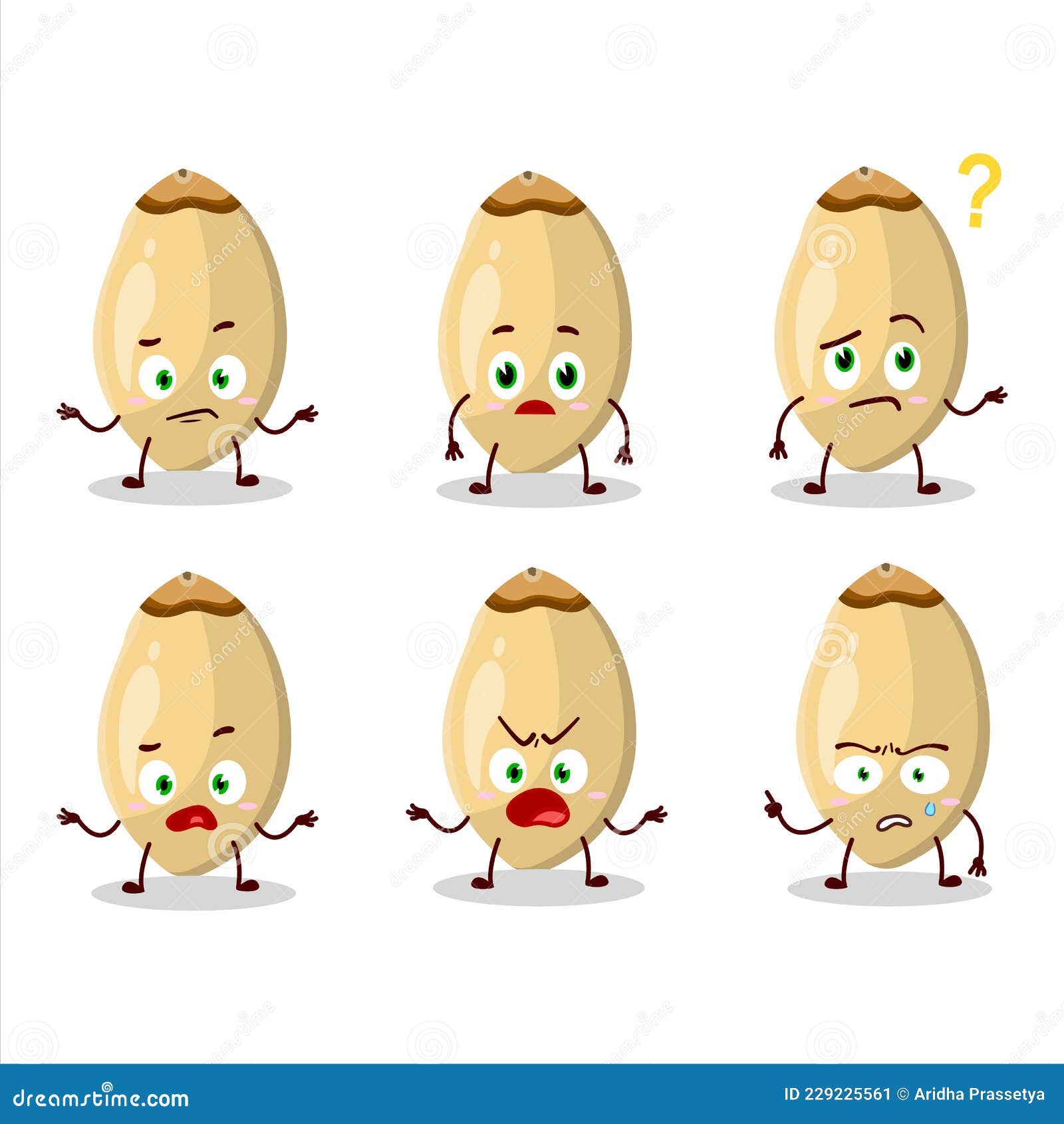 Cartoon Character of Pine Nuts with What Expression Stock Vector