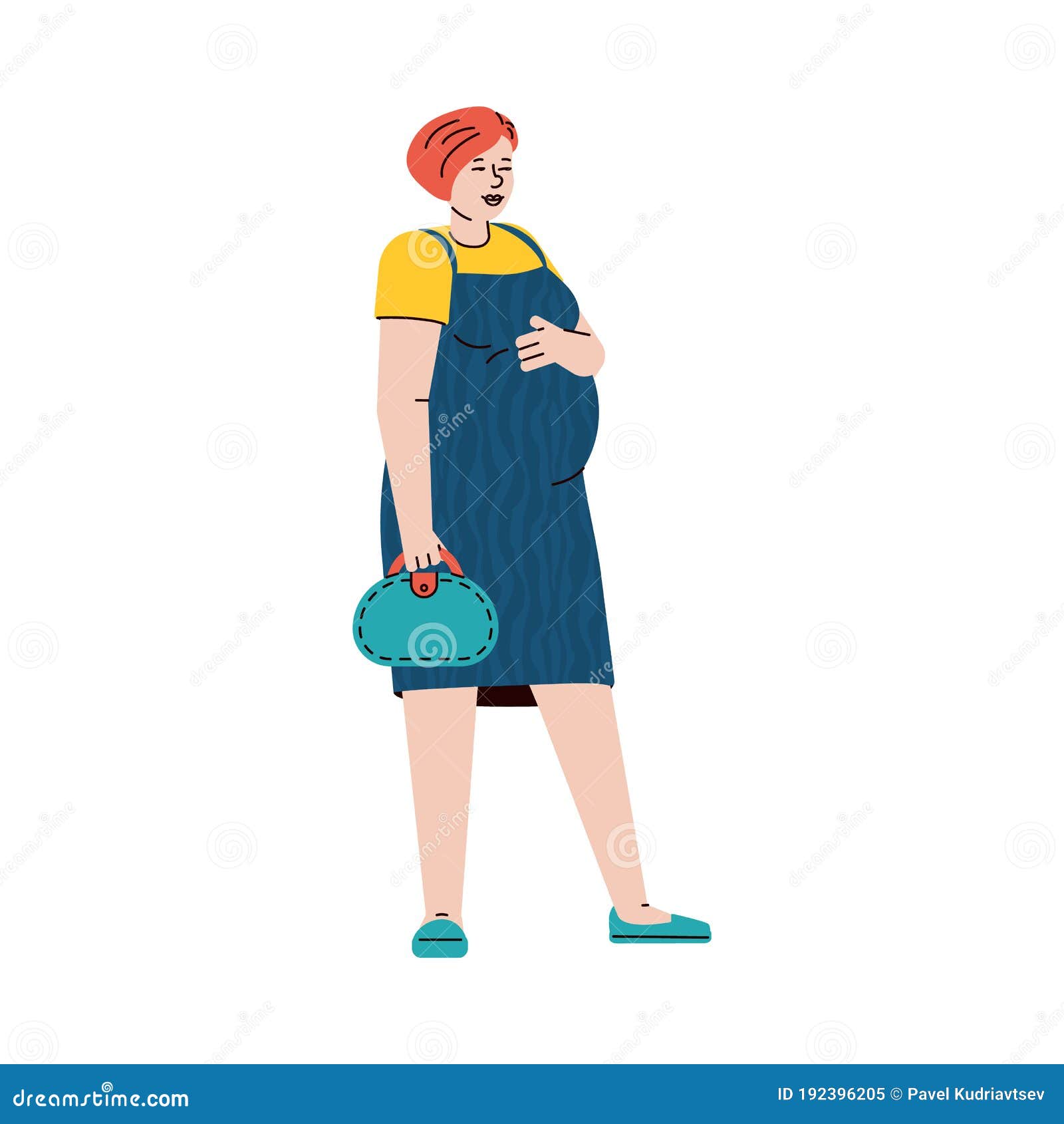 Cartoon Character of Pregnant Woman Standing Flat Vector Illustration ...