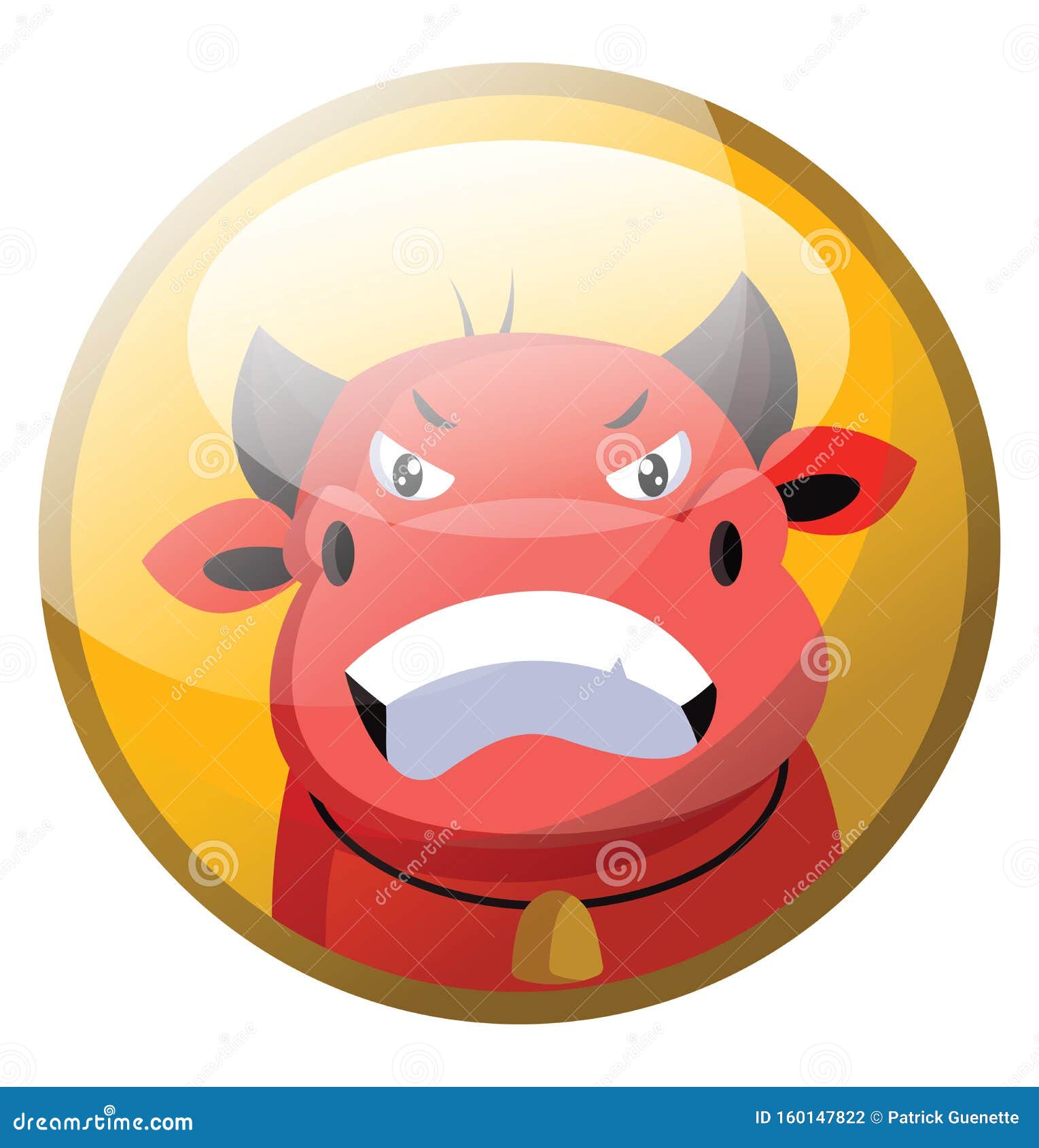 Cartoon Character of a Red Angry Bull Vector Illustration in Yellow Circle  Stock Vector - Illustration of angry, wild: 160147822