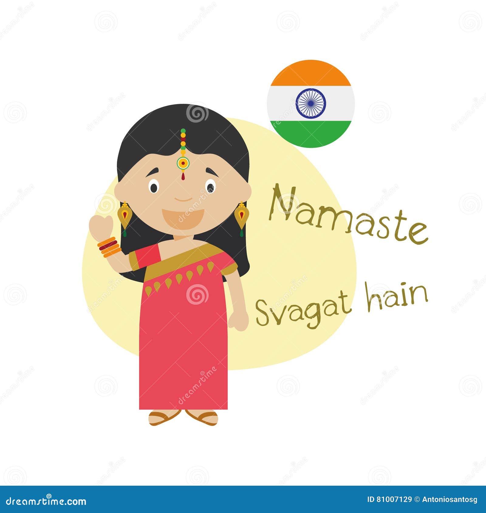 Cartoon Character Saying Hello and Welcome in Hindi Stock Vector -  Illustration of receive, cartoon: 81007129