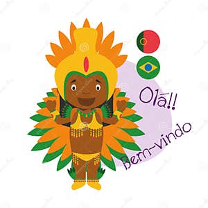 Cartoon Character Saying Hello And Welcome In Portuguese Stock Vector Cartoon Character Saying Hello And Welcome In Portuguese Stock Vector