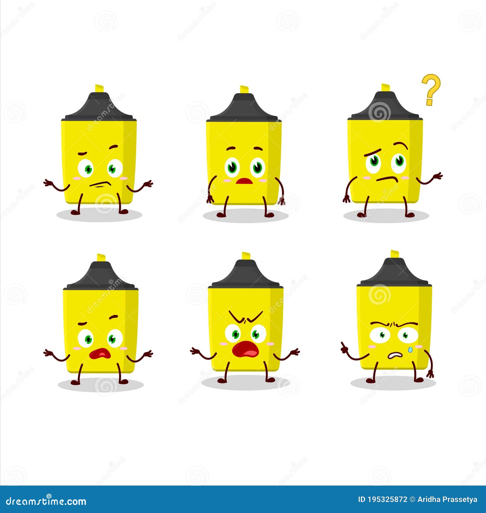 Cartoon Character of Yellow Highlighter with What Expression Stock