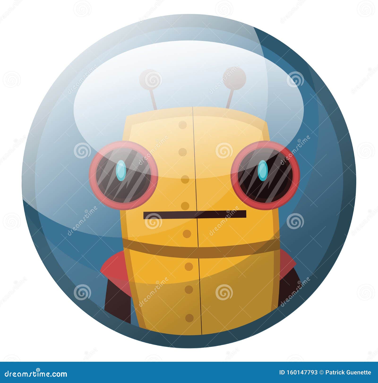 Cartoon Character of Yellow Retro Robot with Big Black Eyes Vector  Illustration in Light Blue Circle Stock Vector - Illustration of robotic,  yellow: 160147793
