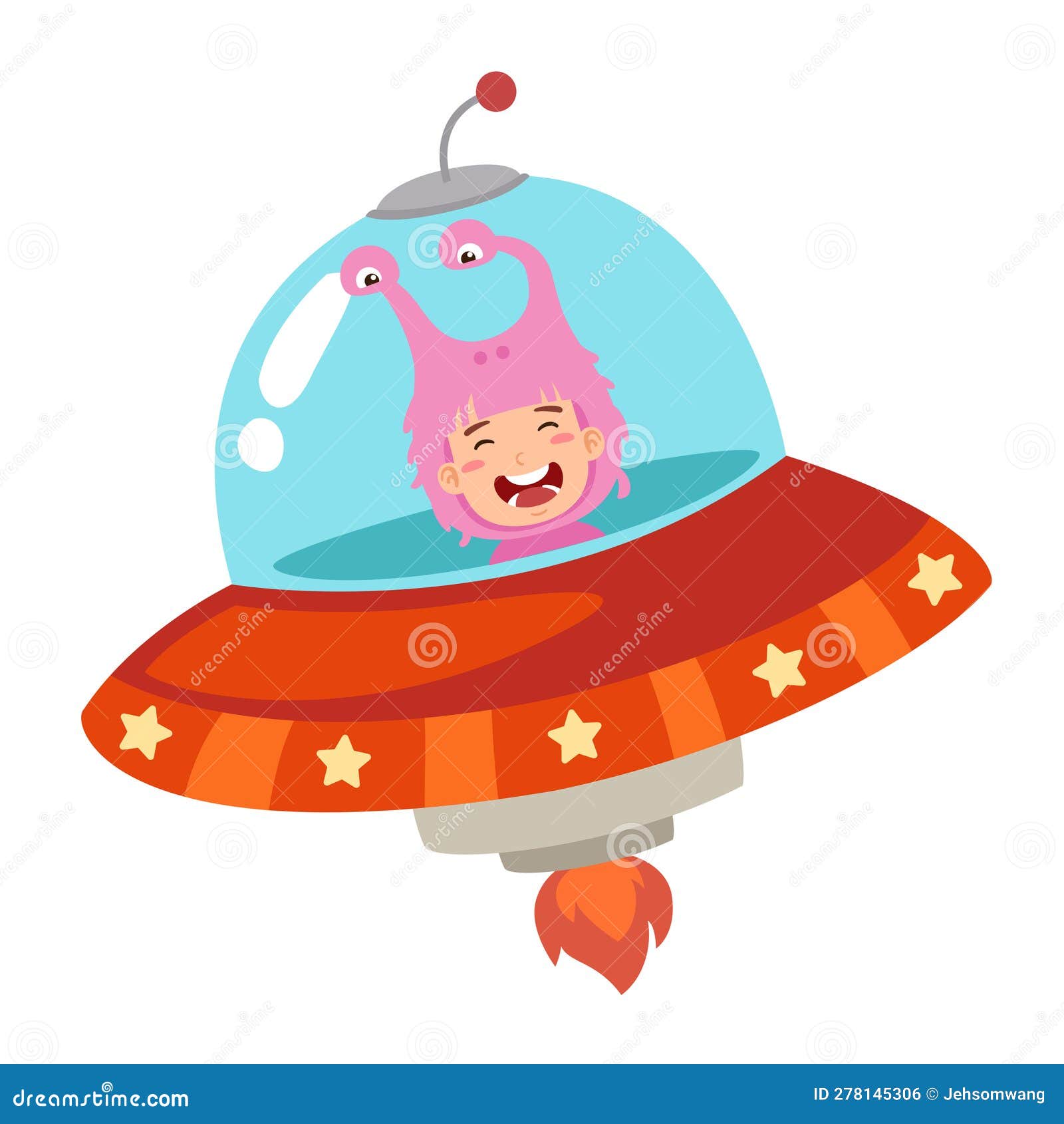 Cartoon Characters Kid Alien Spaceship Stock Vector - Illustration of ...