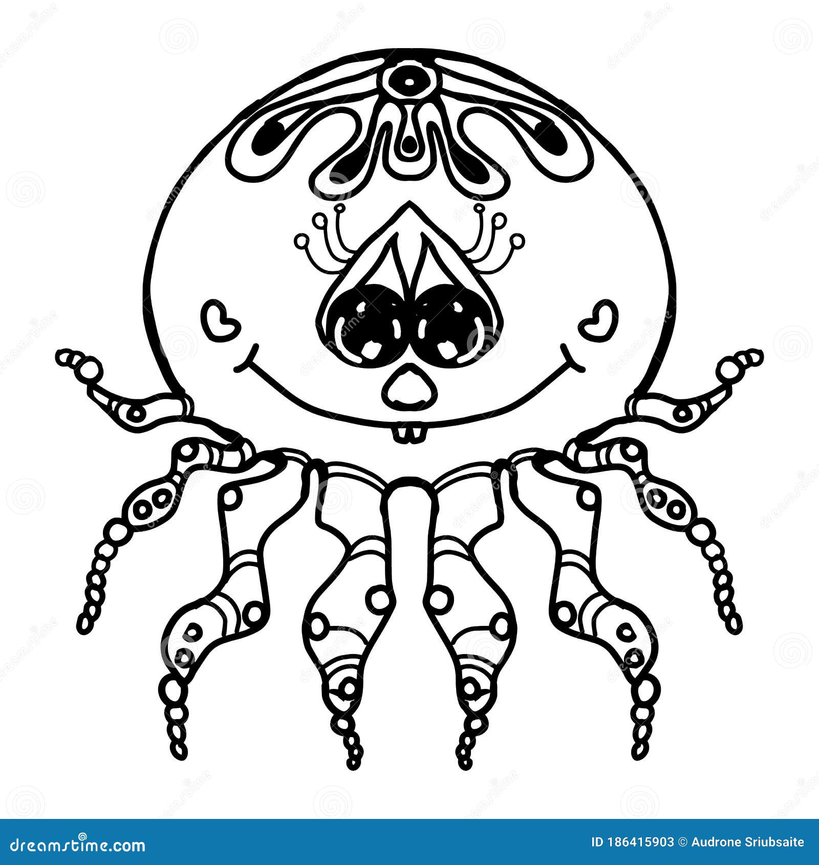 Cartoon Characters a Little Cute Young Spider with Eyes in Love. Black and  White Ink Drawing Stock Vector - Illustration of decoration, animal:  186415903