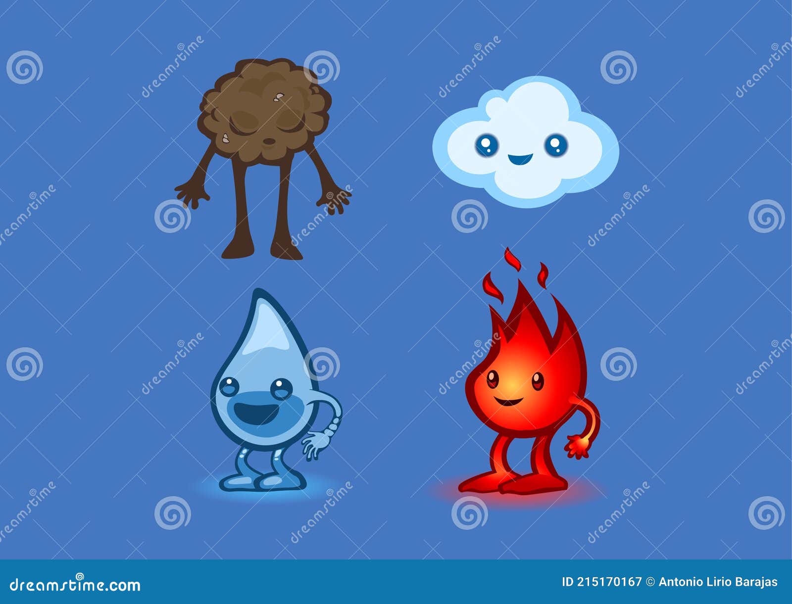 Four Cute Characters in Kawaii Style Which Symbolize the Four Main Elements  of the Nature: Earth, Air, Water and Fire Stock Vector - Illustration of  cute, style: 215170167