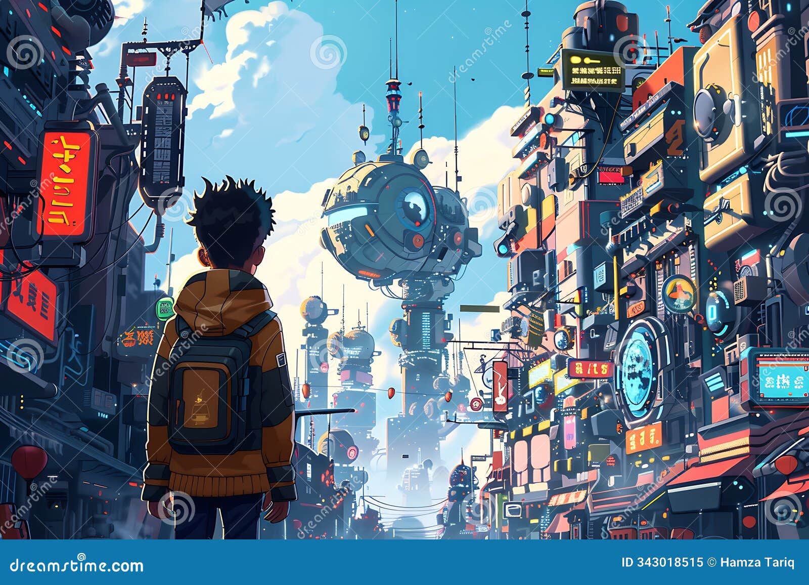 cartoon characters in a robot city exploration