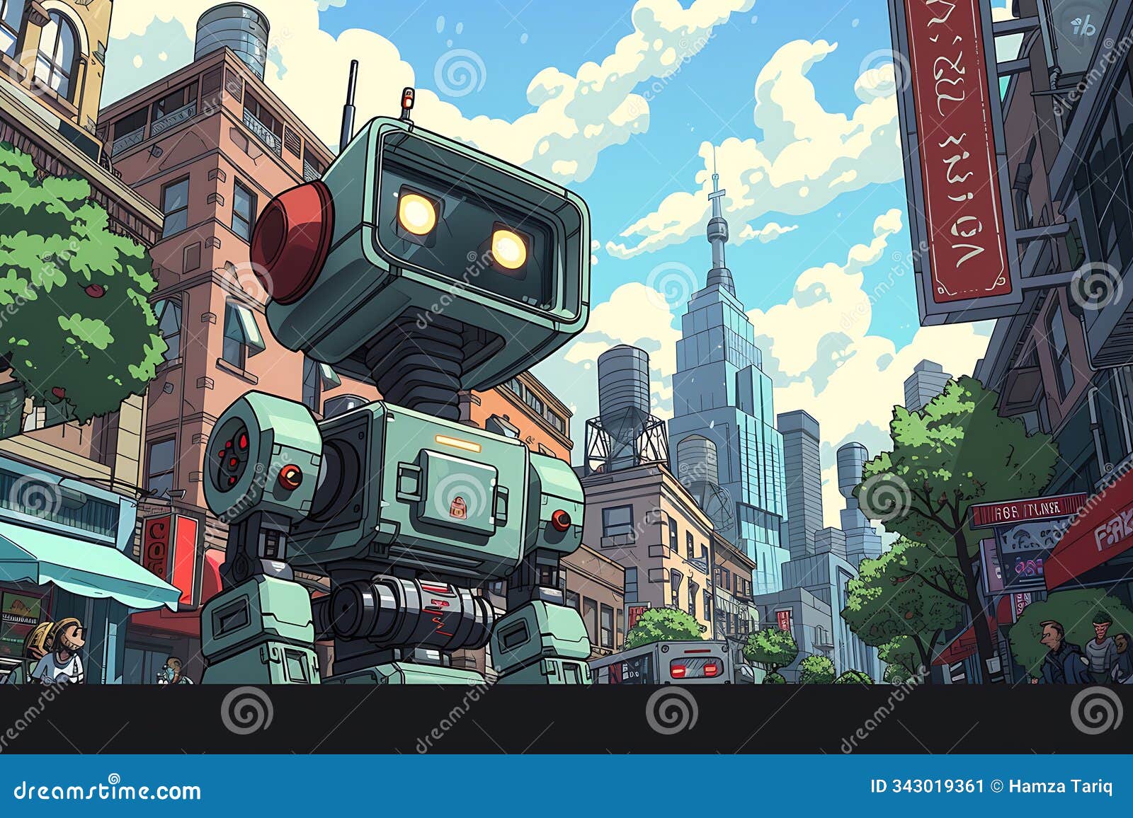 cartoon characters in a robot city quest adventure