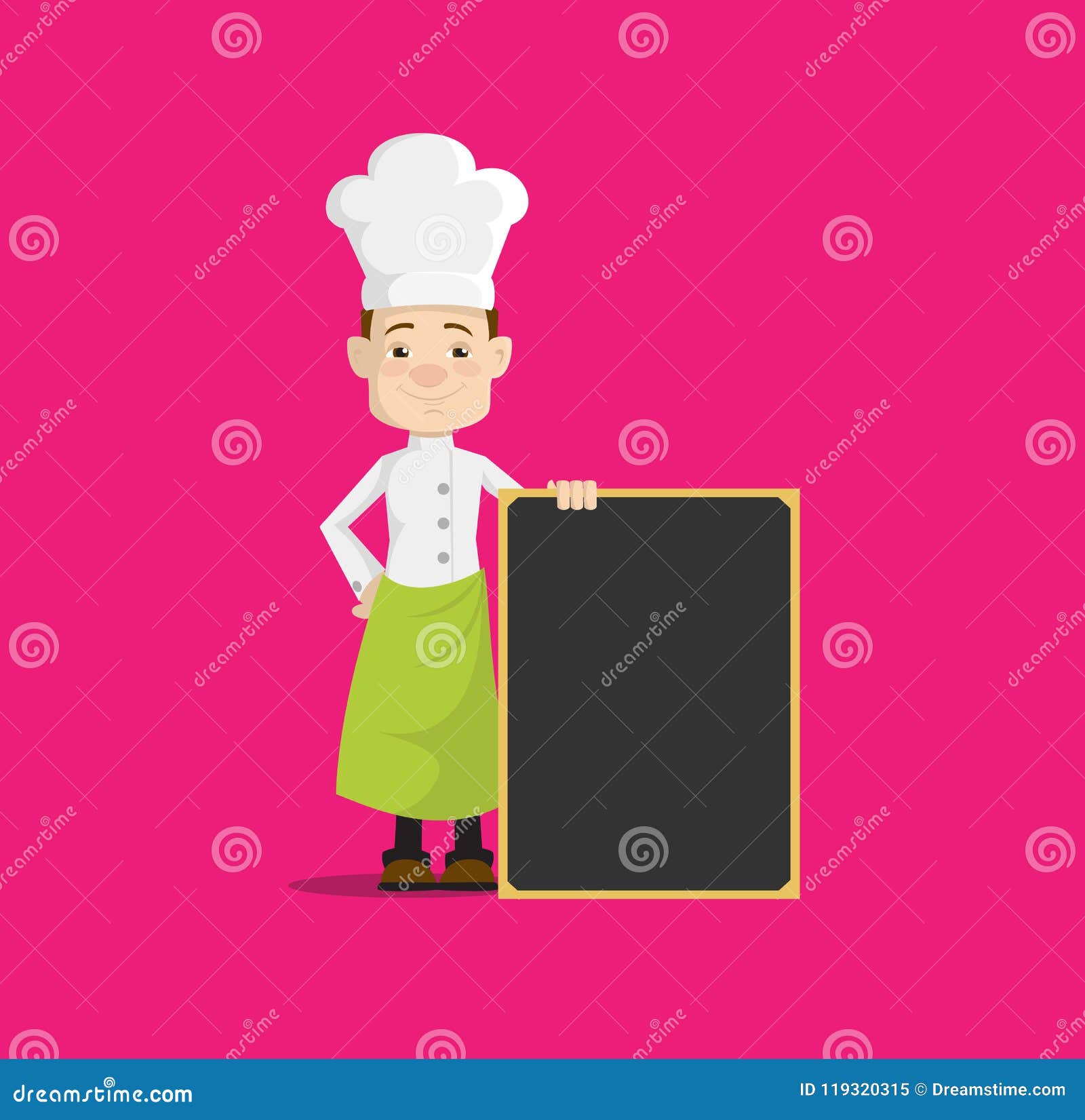 cartoon chef with blank menu notice board flat   