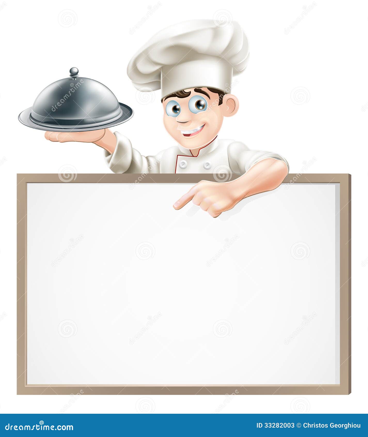 cartoon chef with cloche and menu