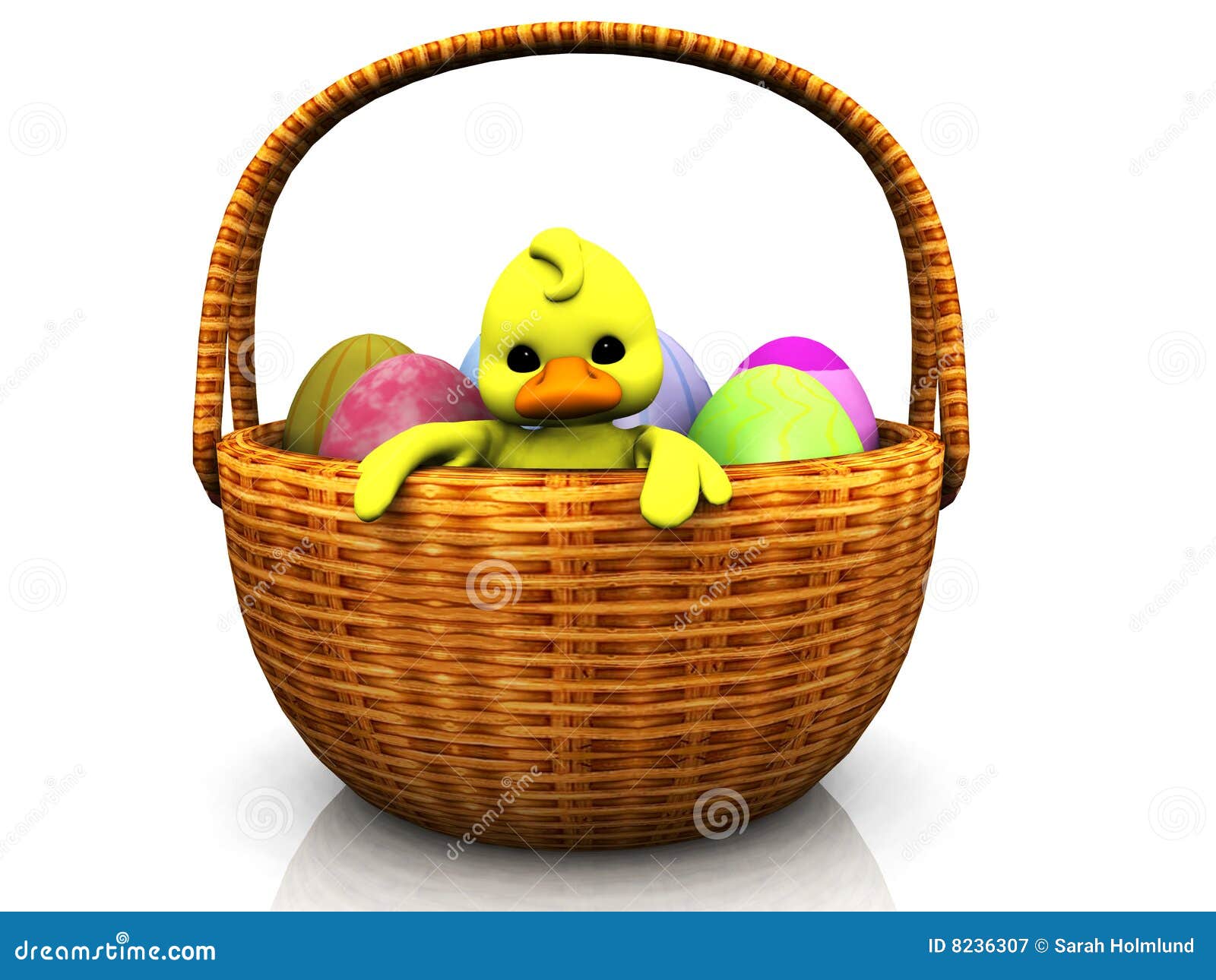 Cartoon Chicken in a Basket with Eggs Stock Illustration Illustration