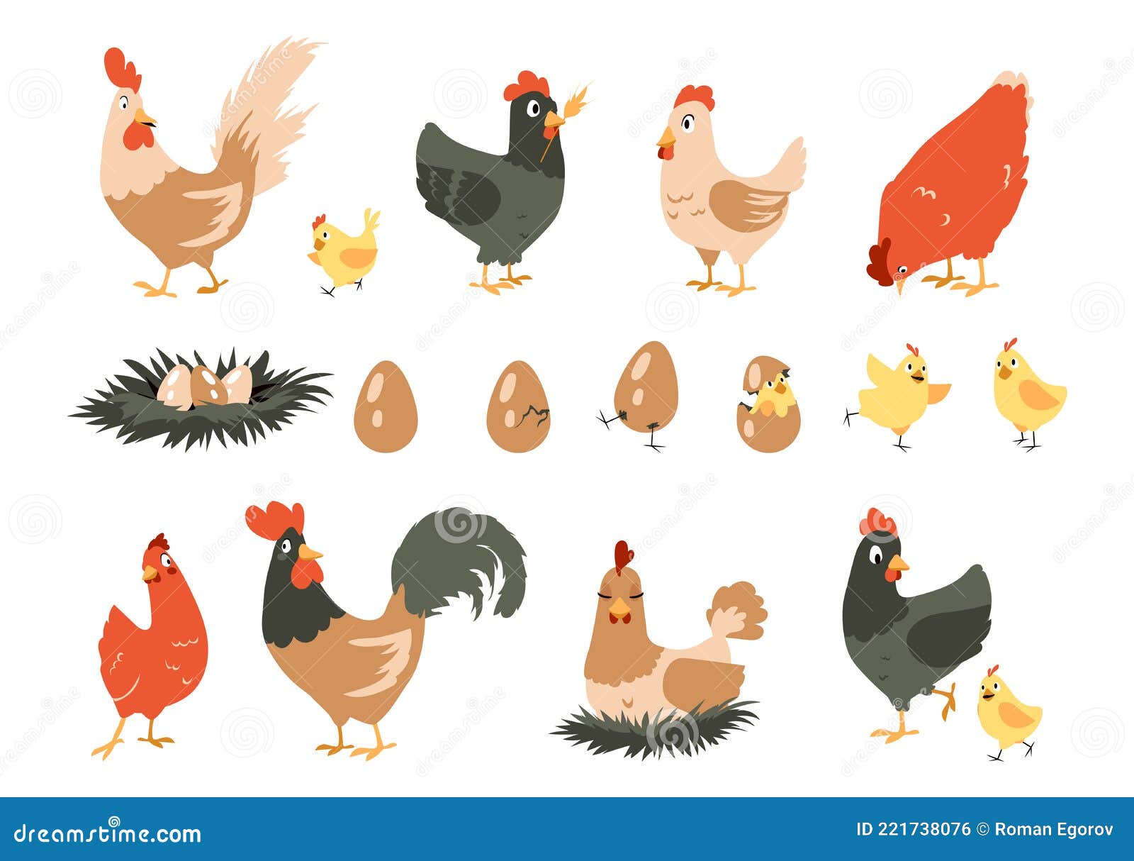 Cartoon Chicken. Cute Domestic Farm Animals. Hen Incubates Chicks in Nest  Stock Vector - Illustration of farm, farming: 221738076