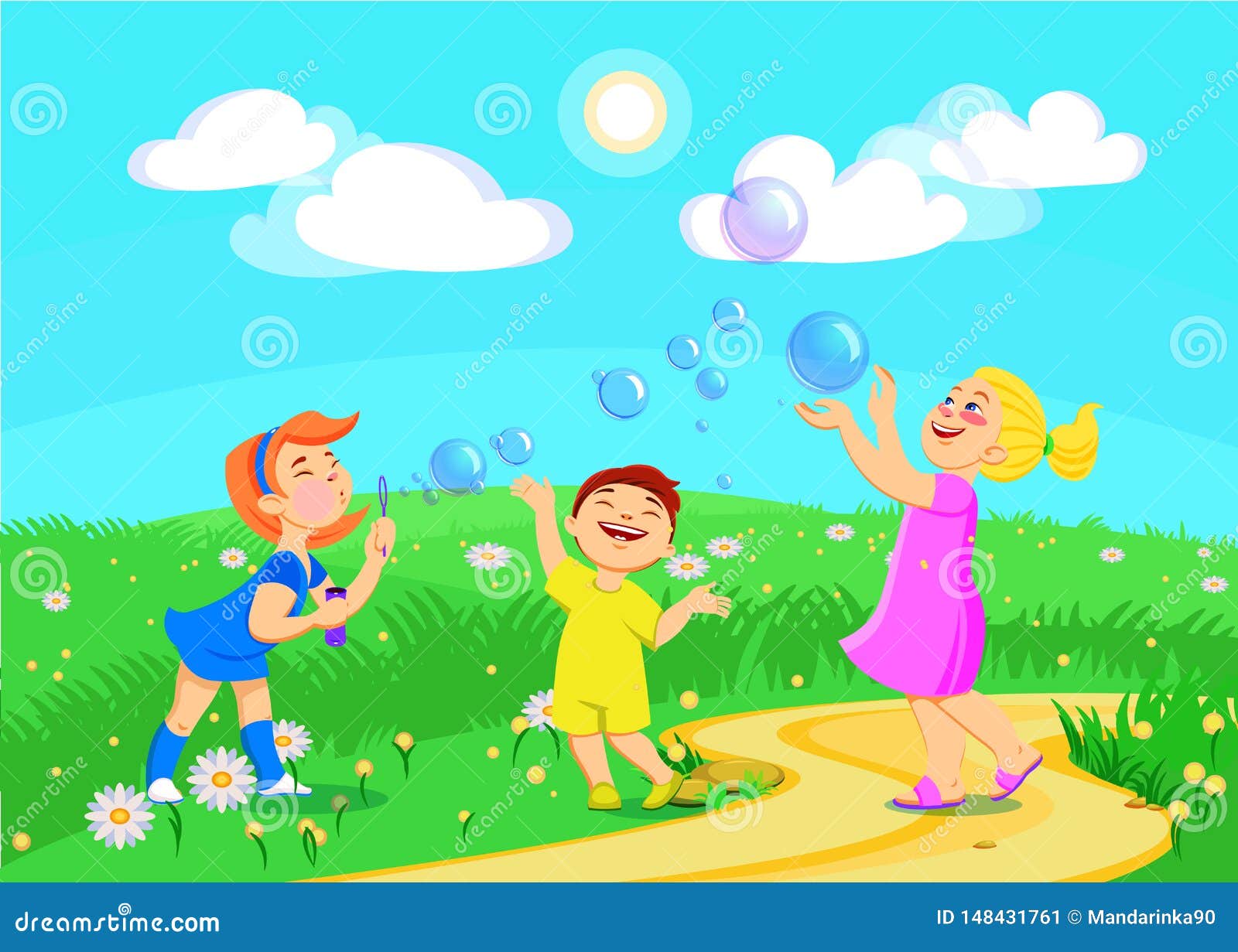 Cartoon Children Characters Play in the Park, Summer Vacation Stock Vector  - Illustration of outside, family: 148431761