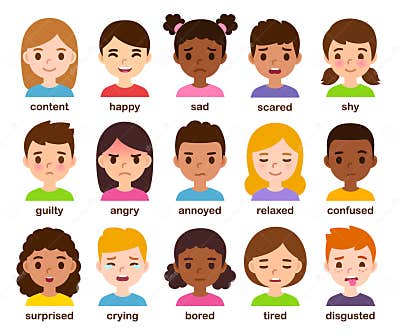 Cartoon Children with Different Emotions Stock Vector - Illustration of ...