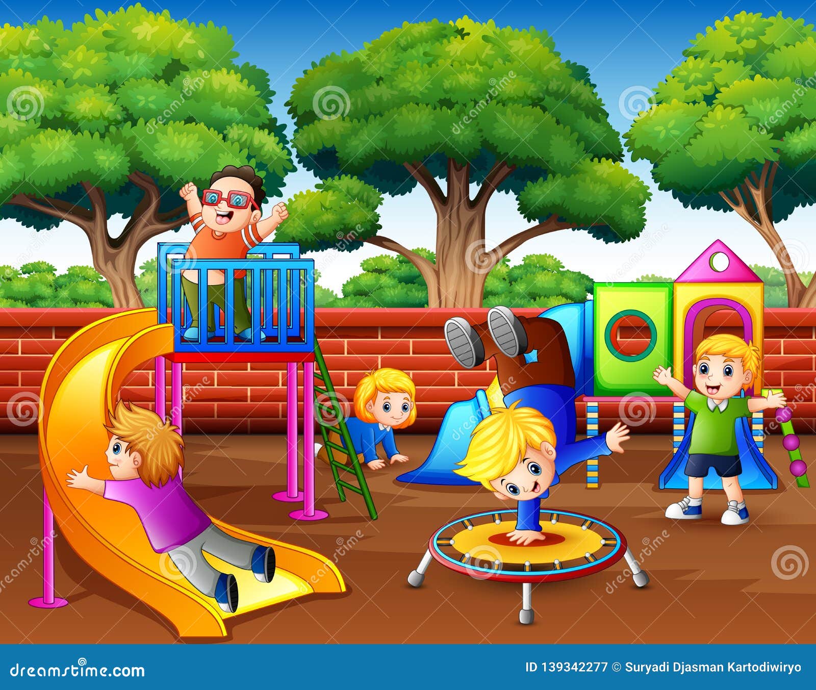 Cartoon Children Having Fun In The Playground Stock Vector