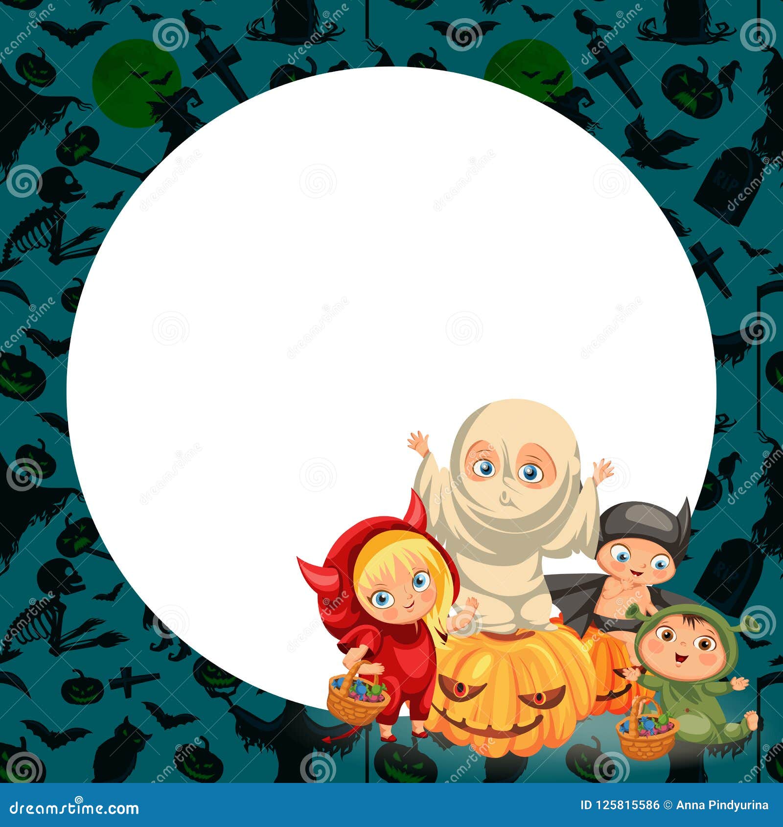 Cartoon Children in Mystery Costumes Flat Poster Stock Vector ...