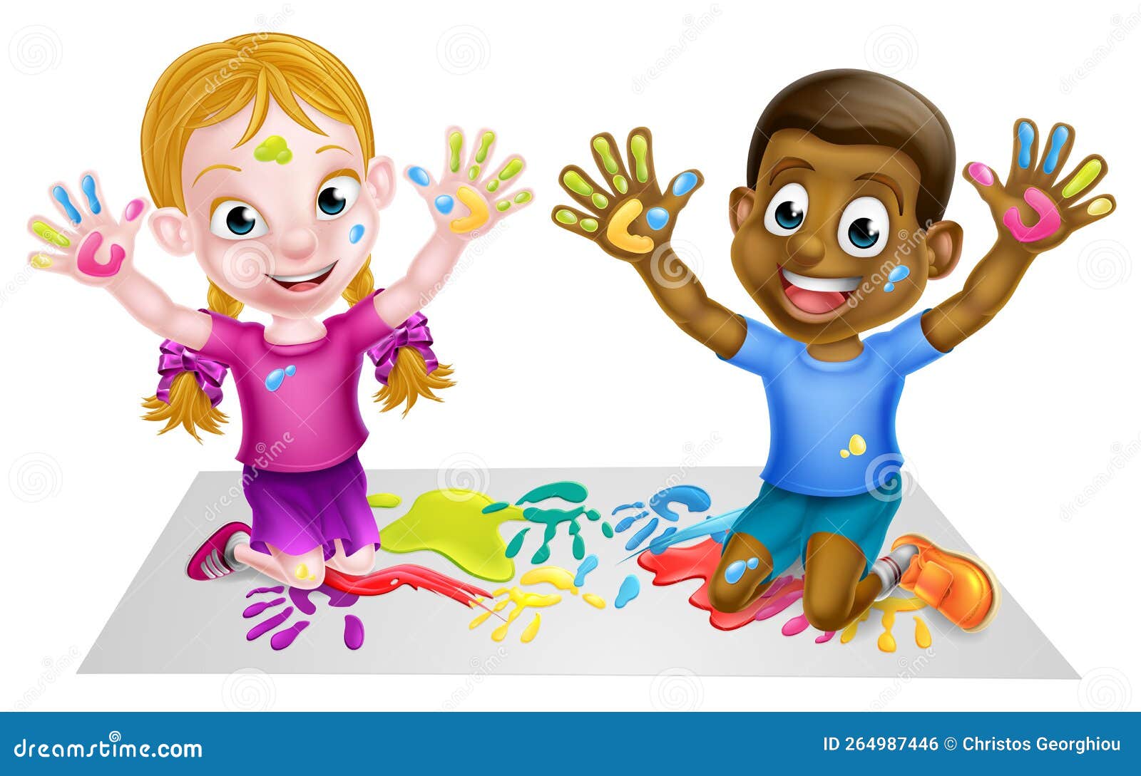 Cartoon Children Playing with Paint Stock Vector - Illustration of ...