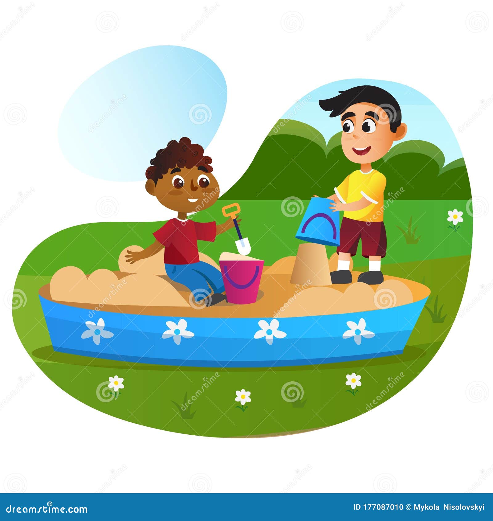 Cartoon Children in Sandbox Play with Toy Basket Stock Vector -  Illustration of entertainment, game: 177087010