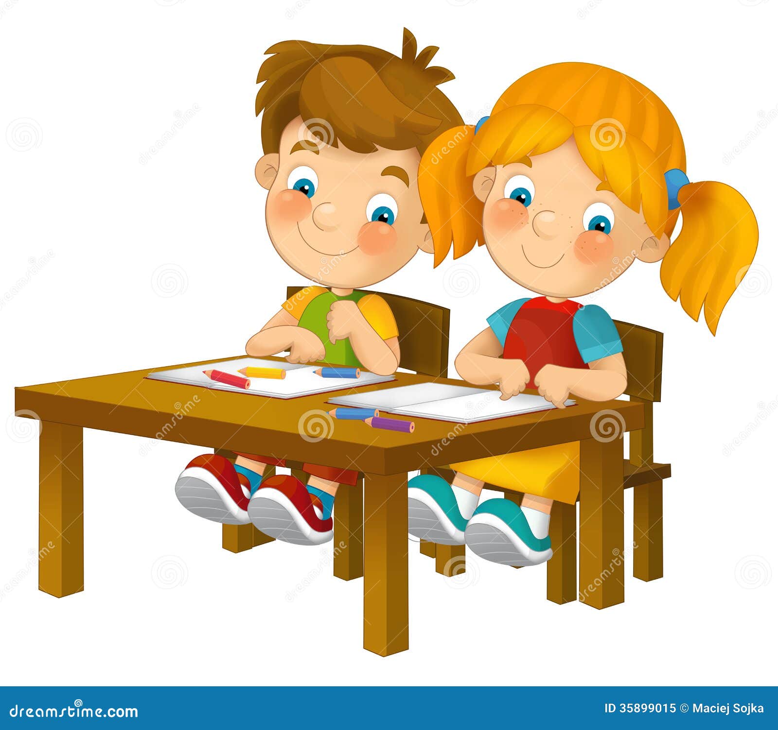 children working at school cartoon