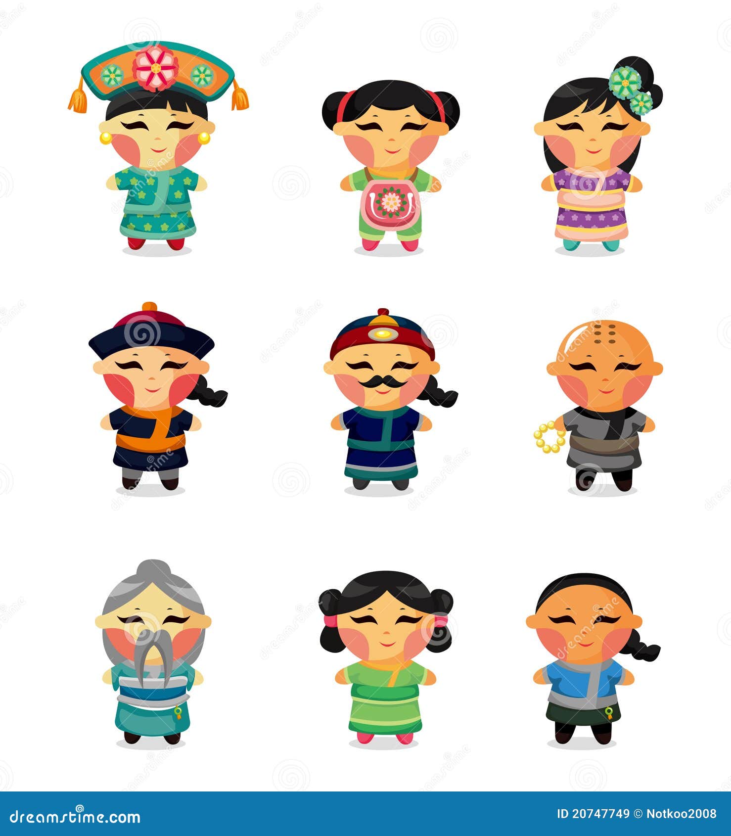 Cartoon Chinese People Icon Set Royalty Free Stock Images - Image: 20747749