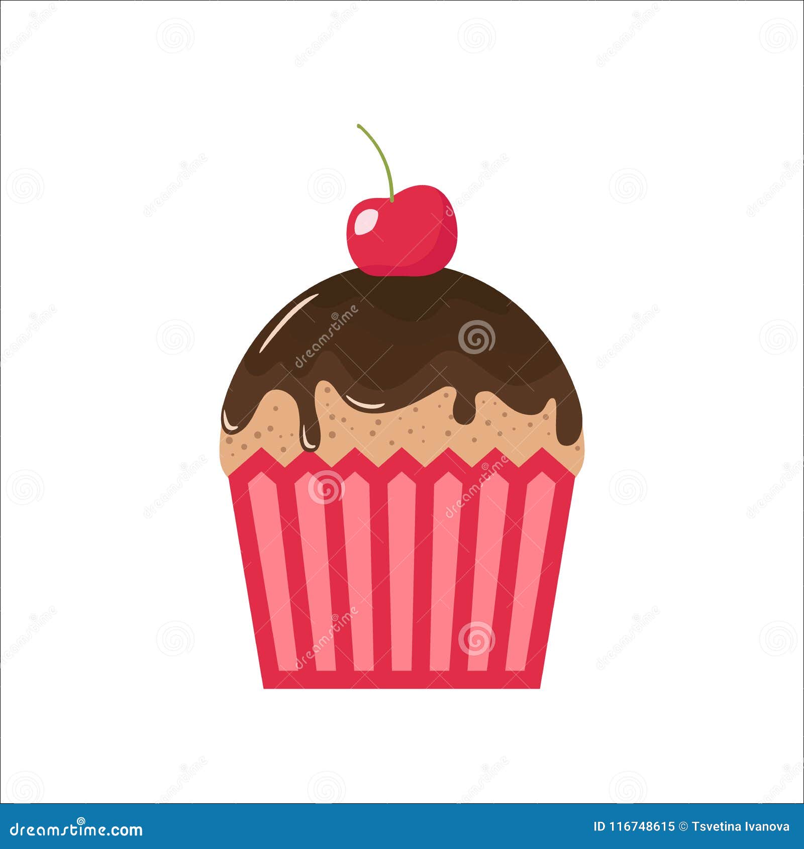 Cartoon Chocolate Cupcake With Cherry On Top. Clipart Cupcake Cartoon ...