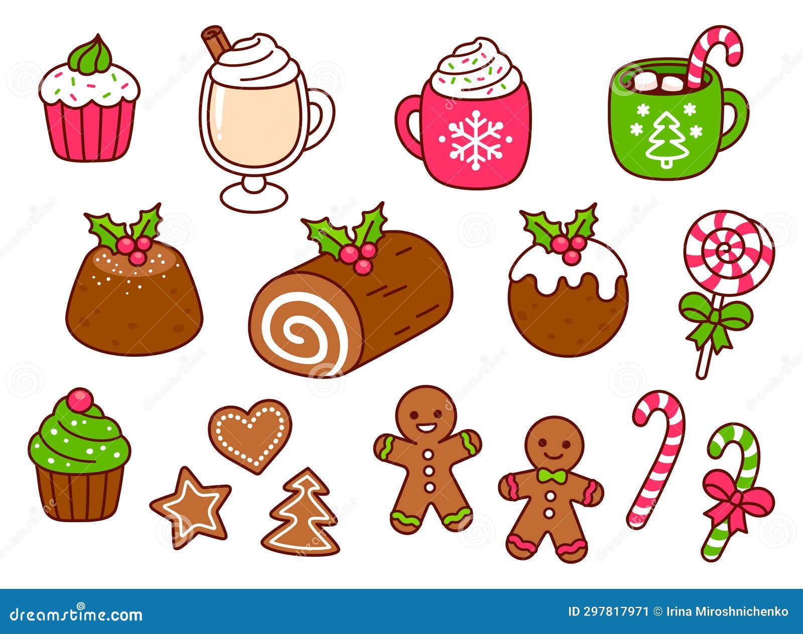 Cartoon Christmas Desserts Doodle Drawing Set Stock Vector ...