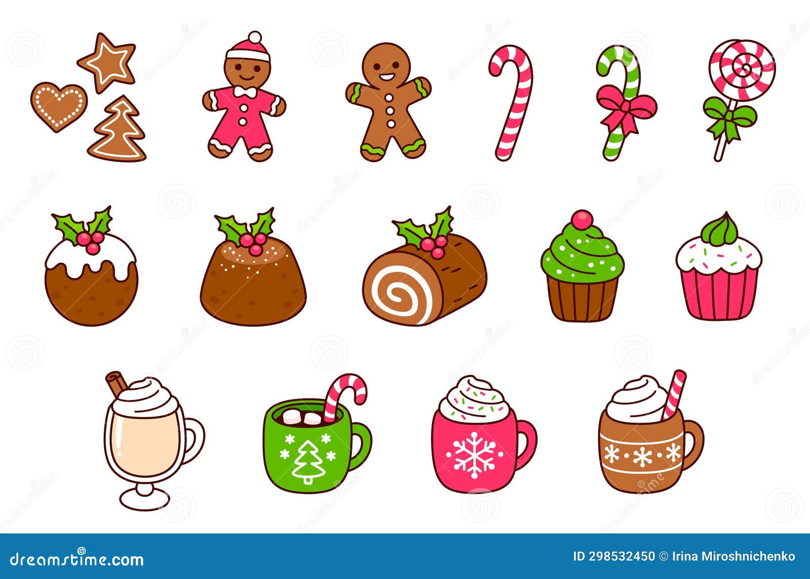 Cartoon Christmas Desserts Doodle Icon Set Stock Vector - Illustration ...