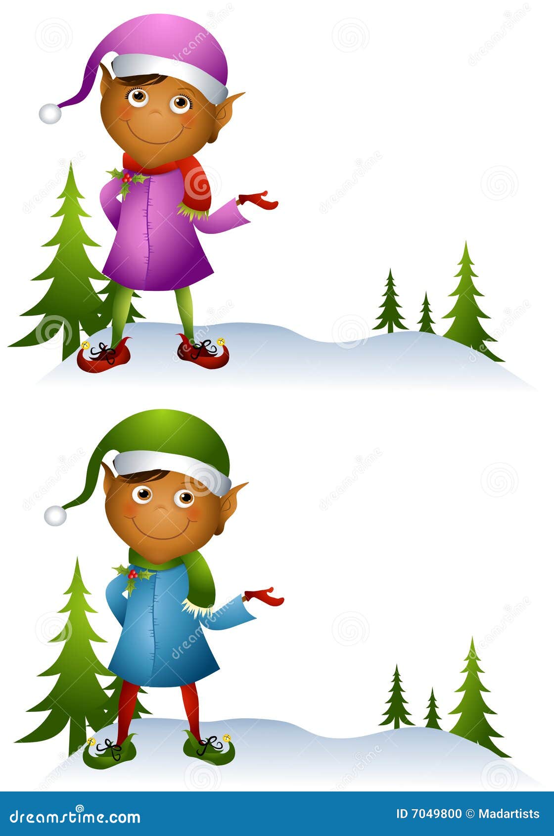 An illustration featuring your choice of Christmas african american elves -...