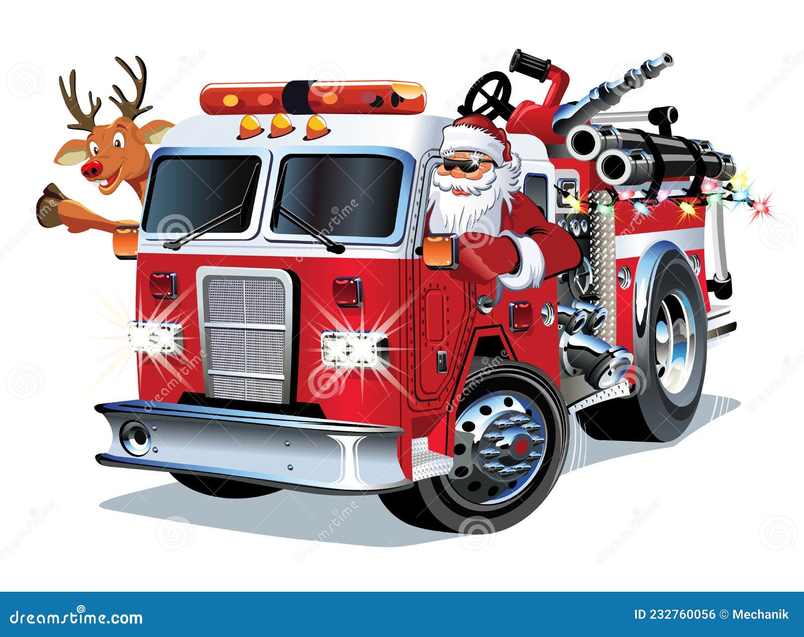 Cartoon Christmas Firetruck Stock Vector Illustration of retro, truck 232760056