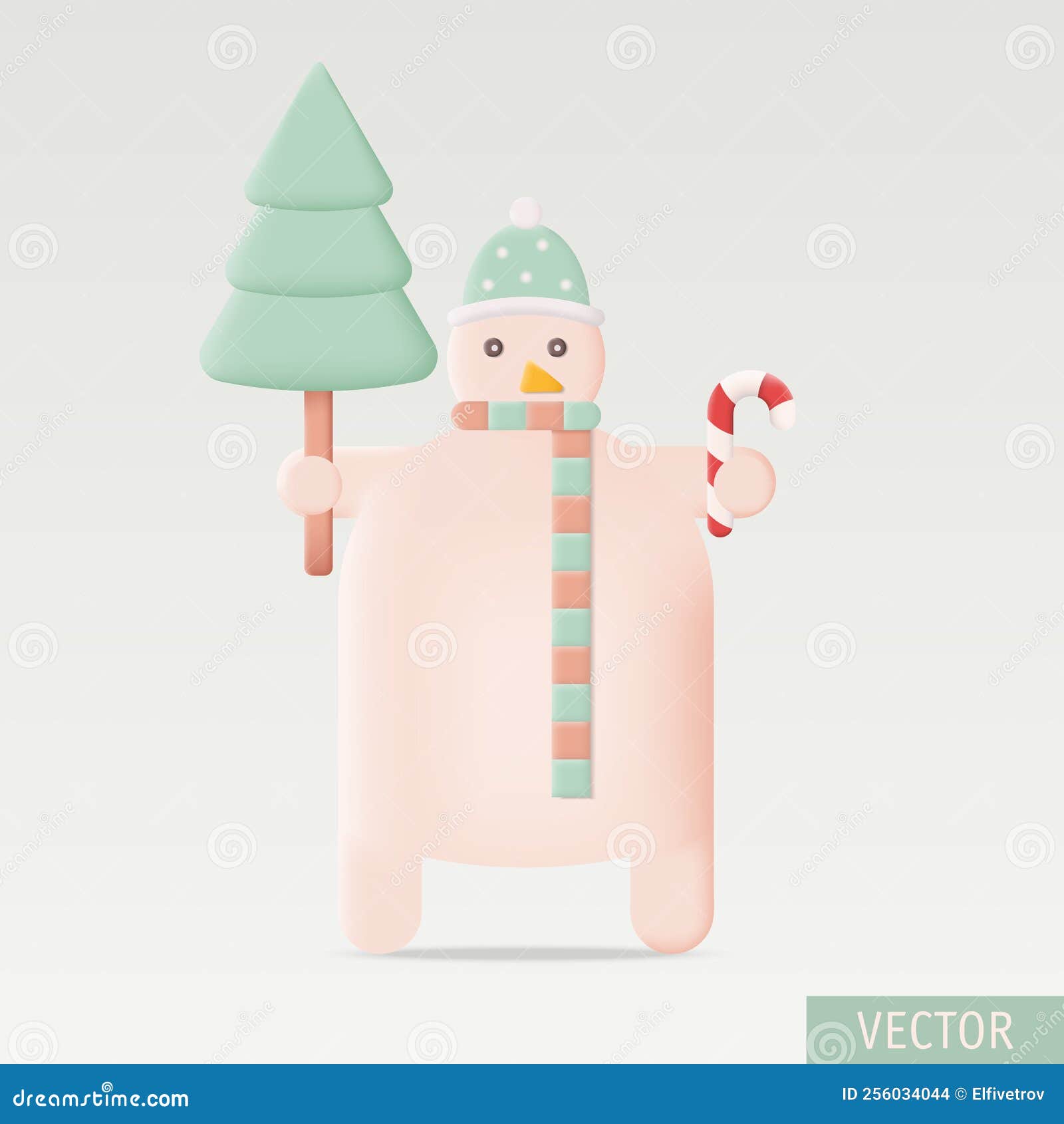 Cartoon Christmas Snowman with Christmas Tree Stock Vector