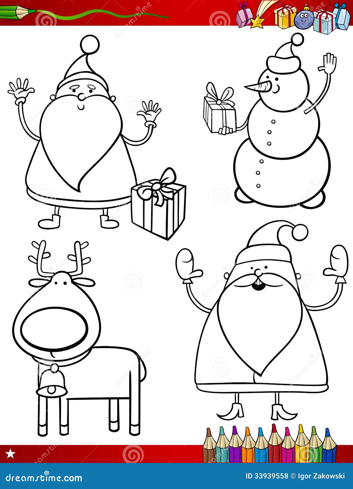 Download Cartoon Christmas Themes Coloring Page Royalty Free Stock Photos - Image: 33939558