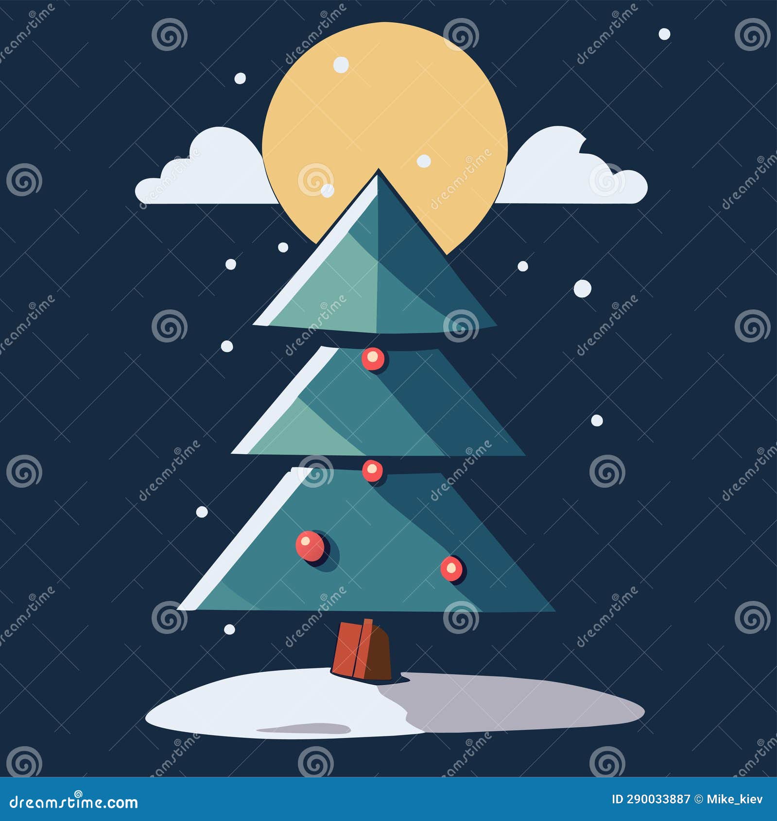 Cartoon Christmas Tree with Star Stock Illustration Illustration of